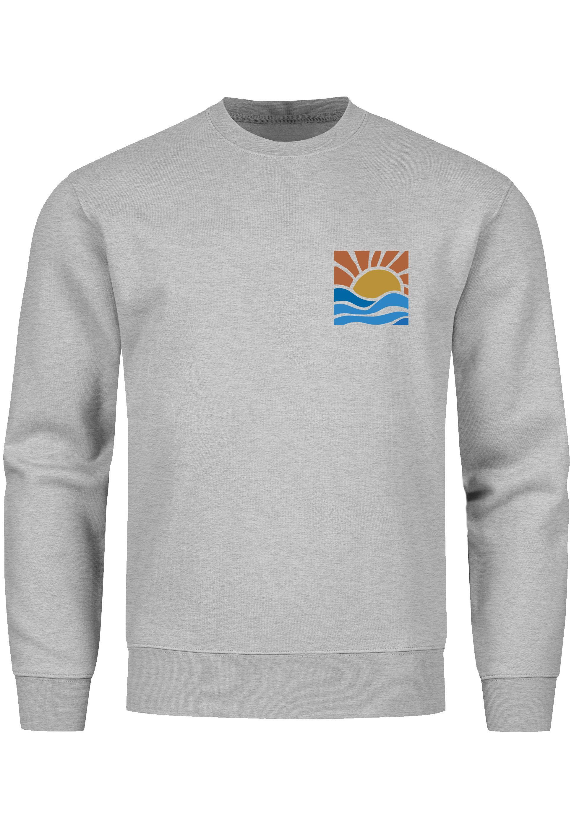 Sweatshirt Sweatshirt Herren Logo Print Sommer Sonne Welle Strand Meer