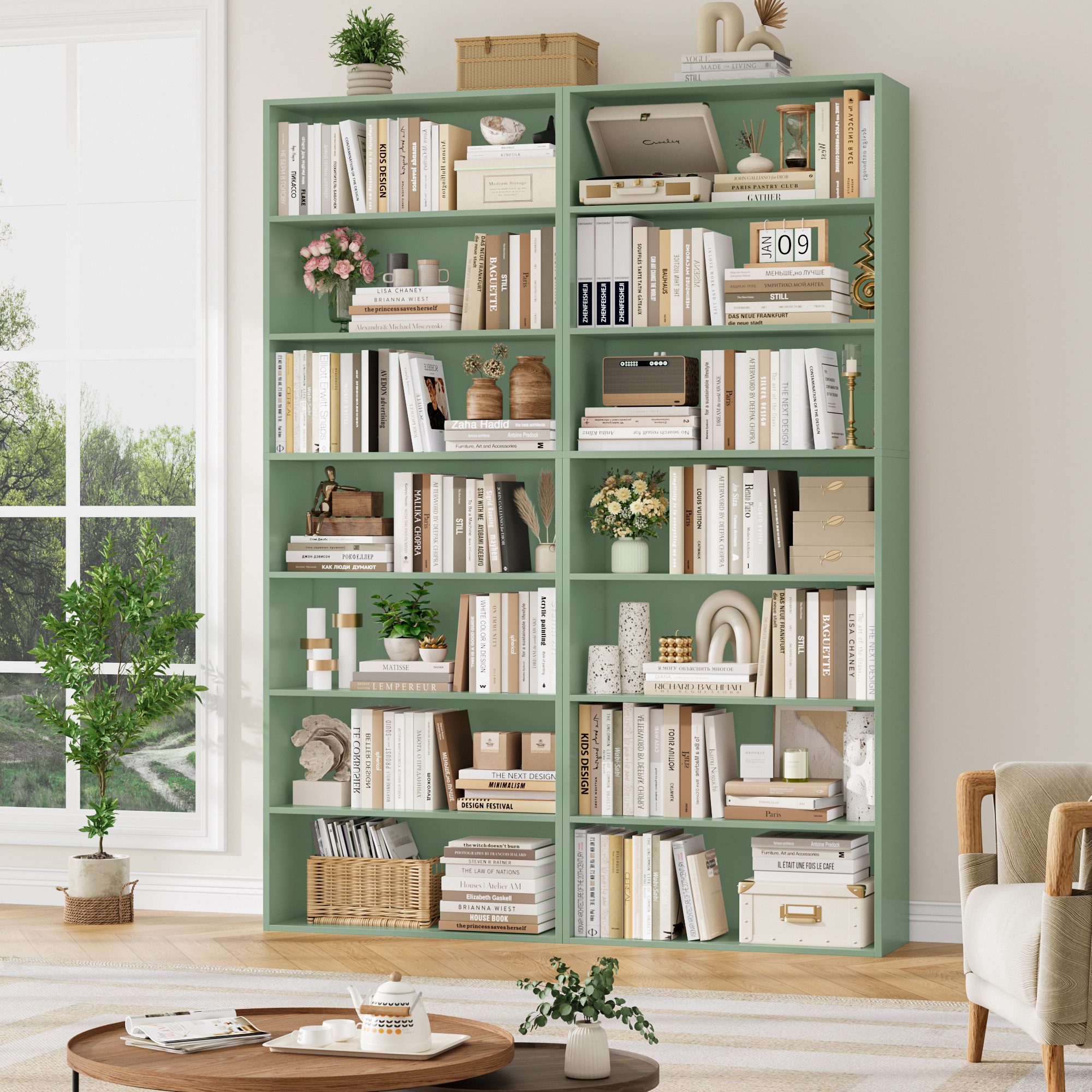 Homfa Bücherregal, 210cm Standregal, Bücherschrank mit 7 Fächern, grün günstig online kaufen