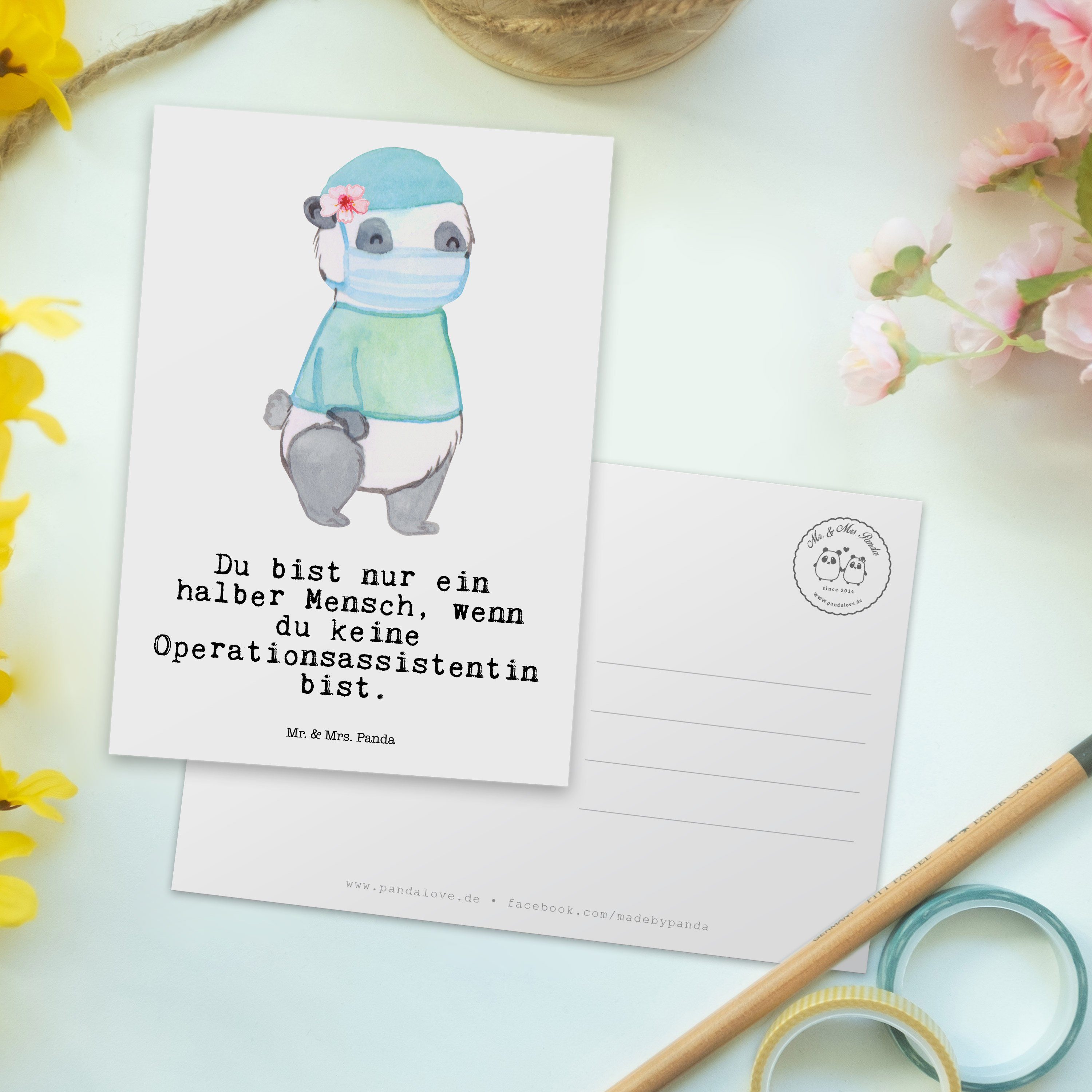 Mr. & Mrs. Panda - Geschenk, Operationsassistentin - mit Weiß Dankeschön Firma, Herz Postkarte