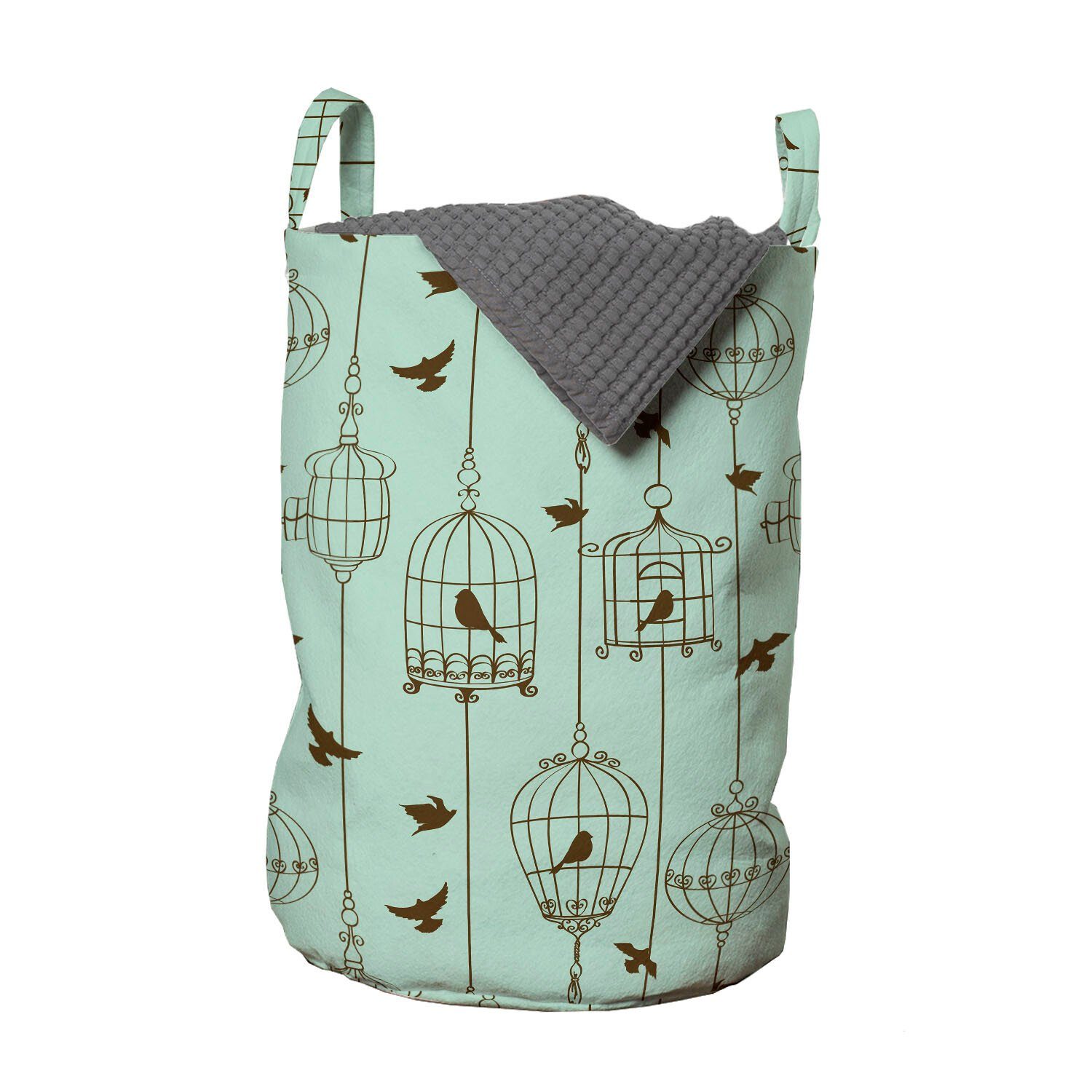 Abakuhaus Wäschesäckchen Wäschekorb mit Griffen Kordelzugverschluss für Waschsalons, Jahrgang Vögel und Käfige Kunstwerk