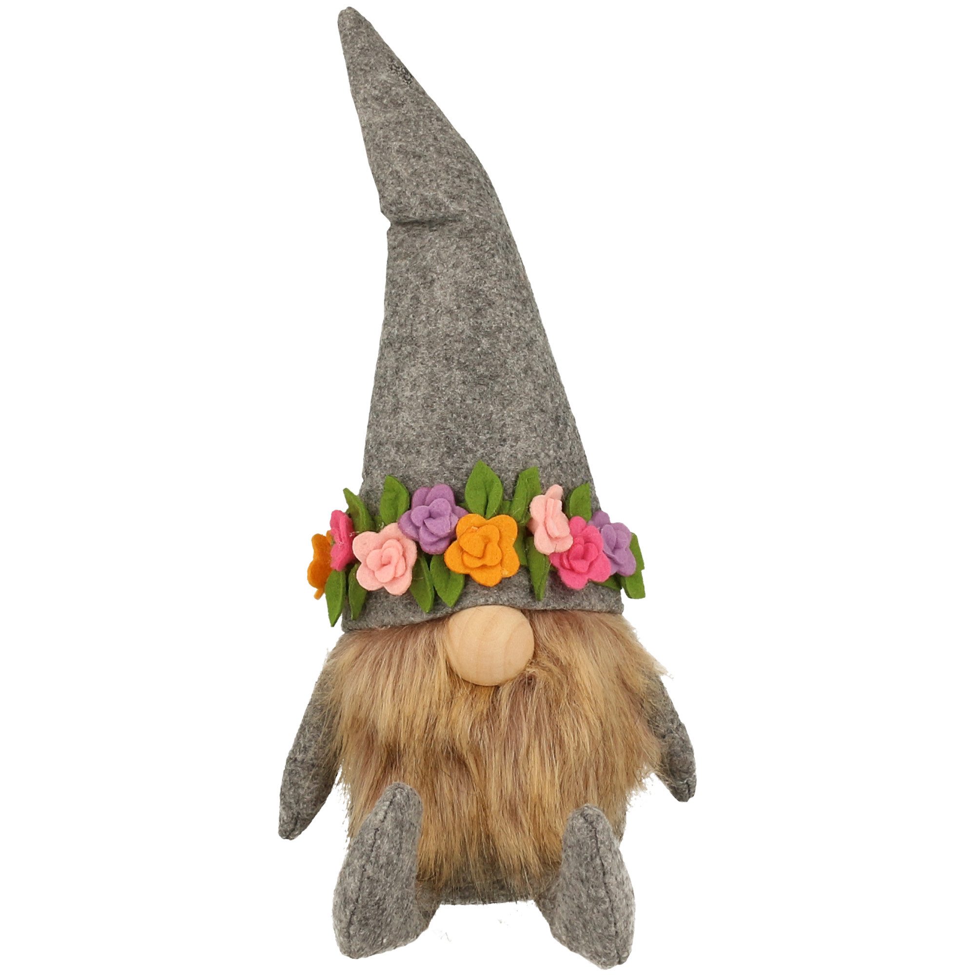 XiRRiX Wichtel Gnom Frühling Sommer mit Blumenmütze grau (H: 33 cm) (H: 33 cm, Osterdeko Frühlingsdeko Wichtel), mit süßer Knubbelnase, niedlichem Bart und tollem Blumendekor.