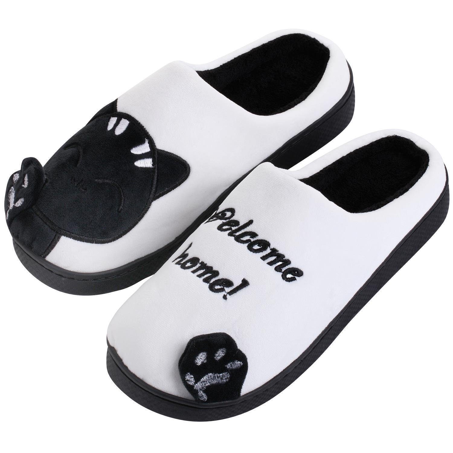 Katara Tier Шлепанцы Gr. 34-41 (Einhorn, Katze, Hase) Plüsch Домашняя обувь Домашняя обувь, weich, warm, süß, kuschelig, Plüsch Katze (Schwarz-Weiß)