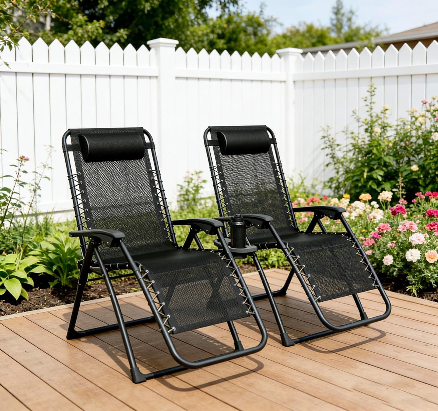 GOTLAND Klappstuhl Stuhl-Set, 180 kg belastbare Klapp-Sonnenliegen mit Getränkehalter (für Terrasse, Camping, Strand, 2 St), mit Getränkehalter, verstellbare Liegestühle