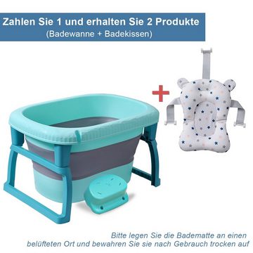 Seven Comfort Babybadewanne Faltbare Badewanne für Kinder, (Tragbare Badewanne für Dusche, Kinder Summer Schwimmbad), Faltbar 3-in-1 Wanne mit Badewannensitz und Duschrille für 0-6 Jahre