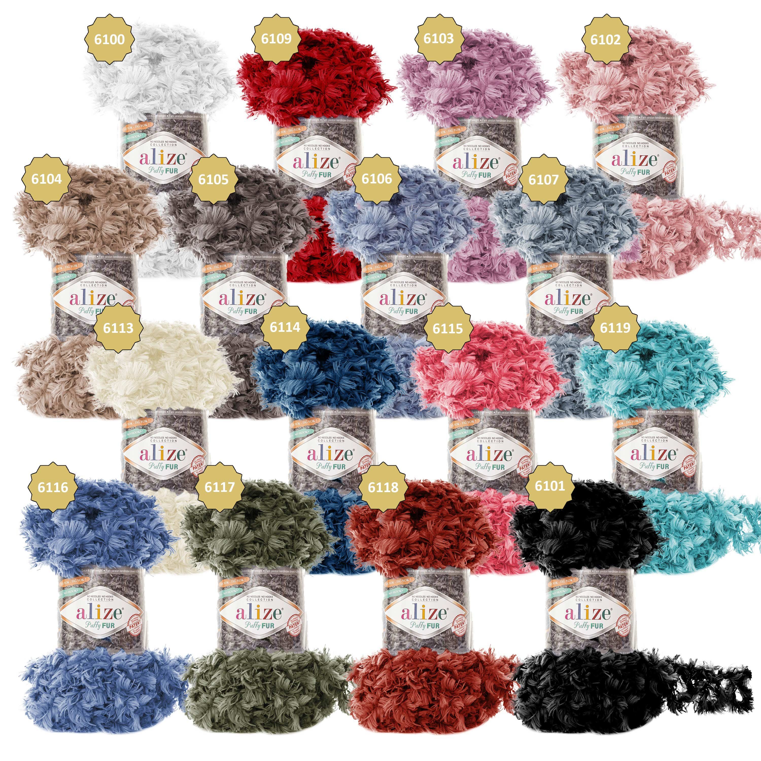 Thumbnail - Alize 5 x 100g Strickgarn ALIZE Puffy Fur Uni Häkelwolle, 6113 creme