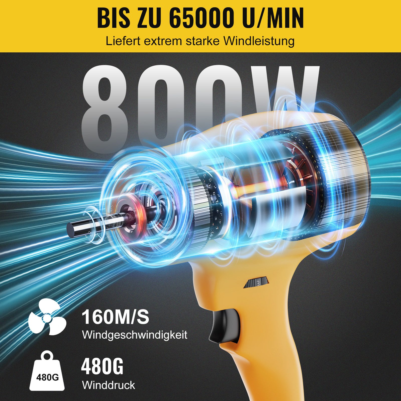 CONENTOOL Akku-Laubbläser Elektrischer Laubbläser 160 m/s, (mit 21V 2×4.0Ah Akkus und Ladegerät), Leichter Gartenbläser für die Terrassenpflege