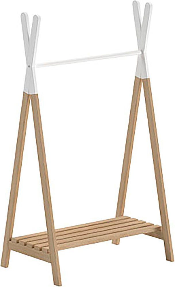 Vipack Kleiderständer Kiddy, die ideale Hängemöglichkeit für das Kinderzimmer, (B/H/T ca. 74x131,8x50cm, Kleiderstange ca. 70 cm, stabil gebaut), mit Hängemöglichkeit und Schuhablage, Kiefermassiv natur/weiß