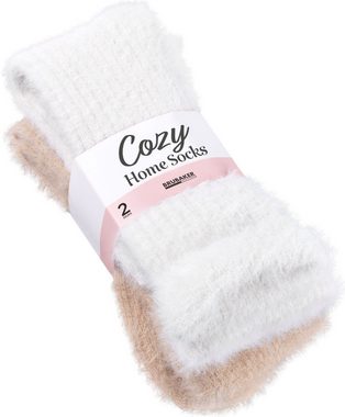 BRUBAKER Haussocken Cozy Bettsocken Beige Weiß - Warme Damen Kuschelsocken (flauschige Plüsch Socken für Frauen, 2-Paar) Weiche atmungsaktive Plüschsocken Wintersocken