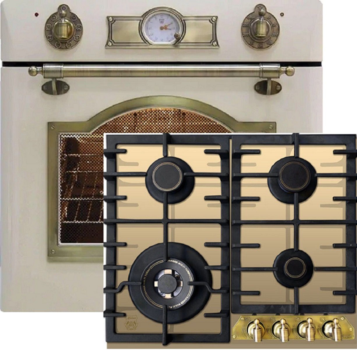 Kaiser Küchengeräte Backofen-Set Herd Set Autark Einbau Gasbackofen Selbstreinigung 67L +Gas-Kochfeld 60 cm 4 Gasbrenner EG 6345 ElfEm+KCG 6335 Elfm.,.., mit 1-fach-Teleskopauszug