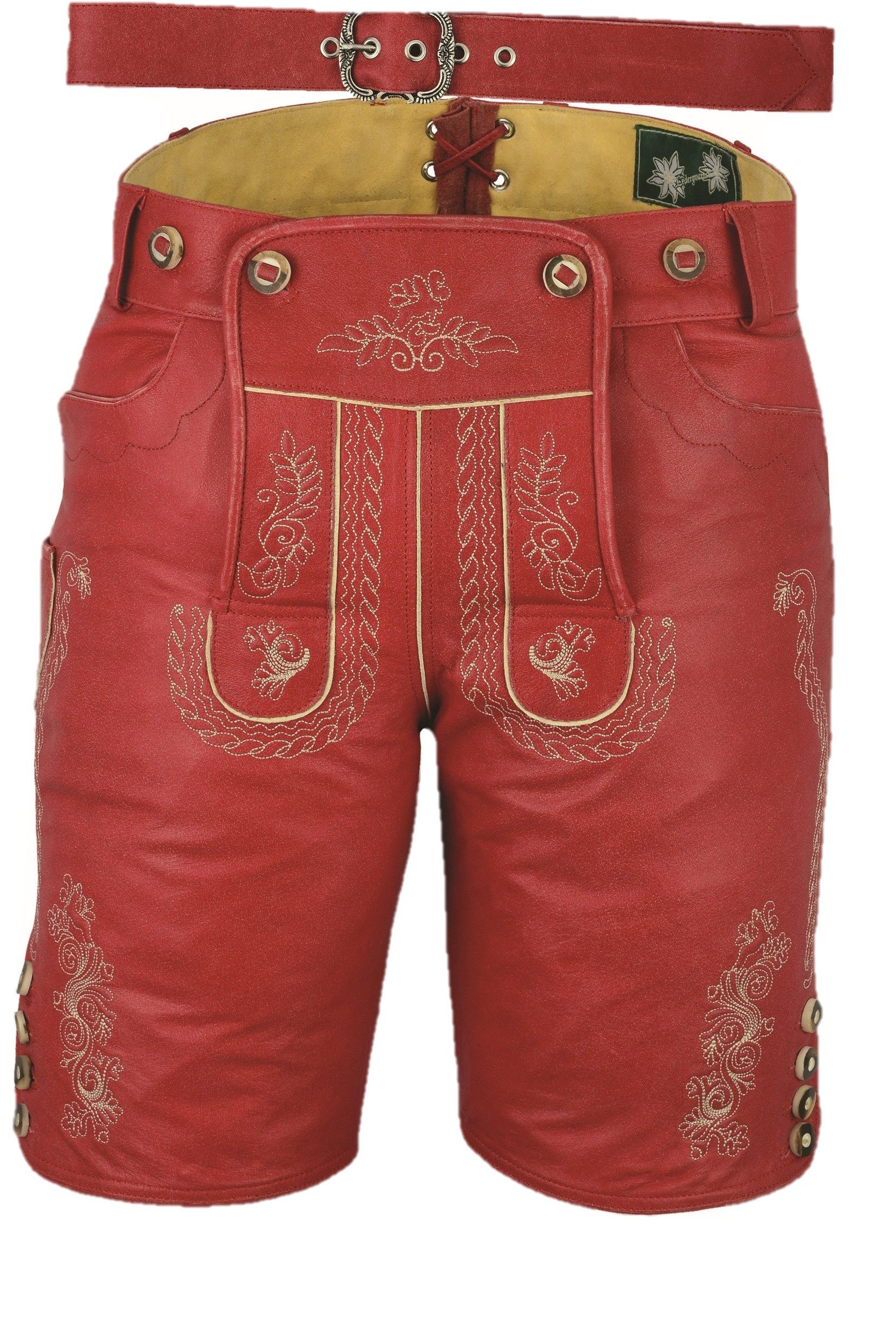 Fuente Leather Wears Trachtenhose Herren Trachtenlederhose kurz mit Gürtel Trachtenhose Ledershorts
