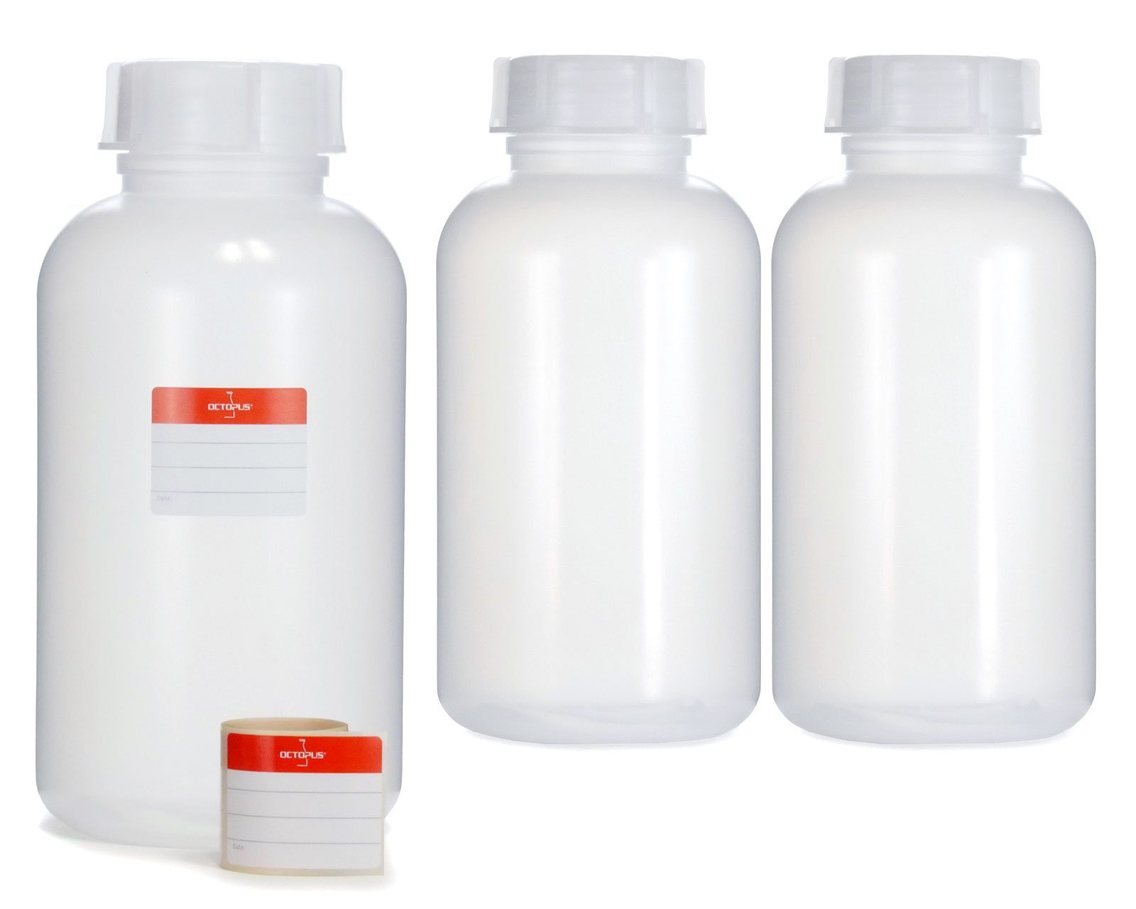 Kanister 3x 2000ml Weithalsflasche mit Deckel, naturfarben, rund, G 65