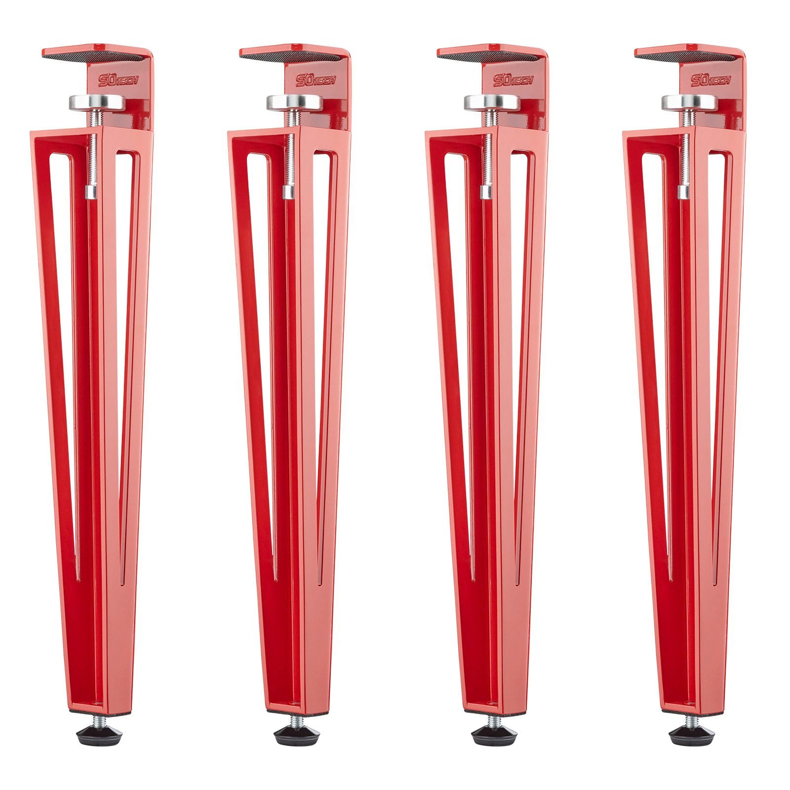 SO-TECH® Tischbein ColorLine in F-Form konisch zulaufend von 70 auf 40 mm, mit Klemmschraube (ohne Bohren) - rot - Höhe 464 mm - 4x