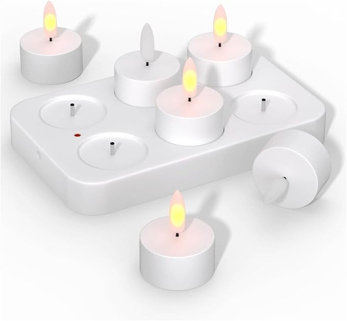 EXTSUD LED-Kerze 6 Stück Led Teelichter, LED Flammenlose Kerzen mit Ladestation, Wiederaufladbare Kerze, Flamme Flackern, Wohnzimmer Deko
