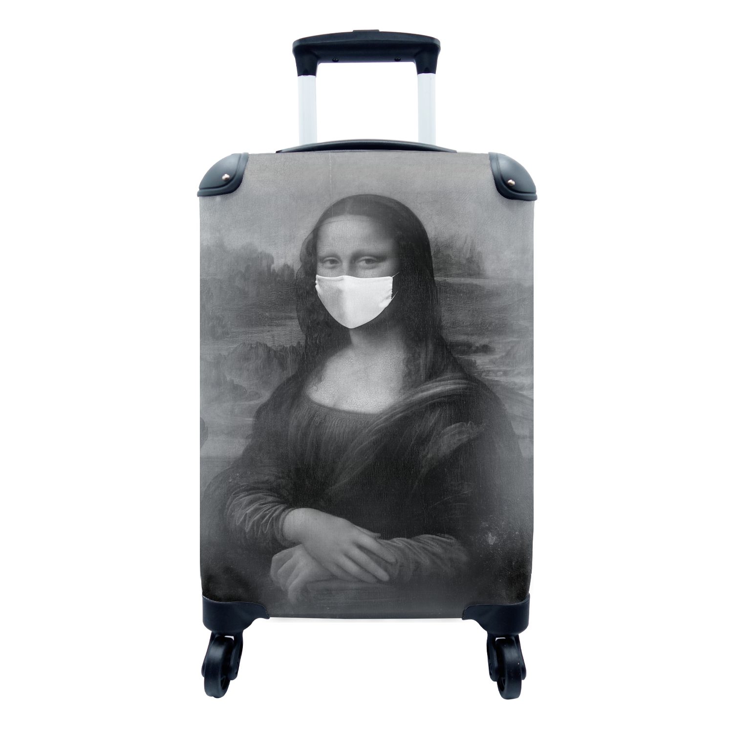 MuchoWow Handgepäckkoffer Mona Lisa mit weißer Mundhaube - ein Gemälde von Leonardo da Vinci -, 4 Rollen, Reisetasche mit rollen, Handgepäck für Ferien, Trolley, Reisekoffer | Handgepäck-Koffer