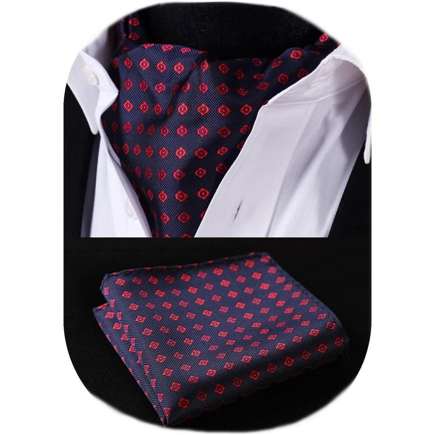 LuxusKollektion Krawatte Krawattenschal Herren Ascot Z01 Marineblau & Rot Einheitsgröße