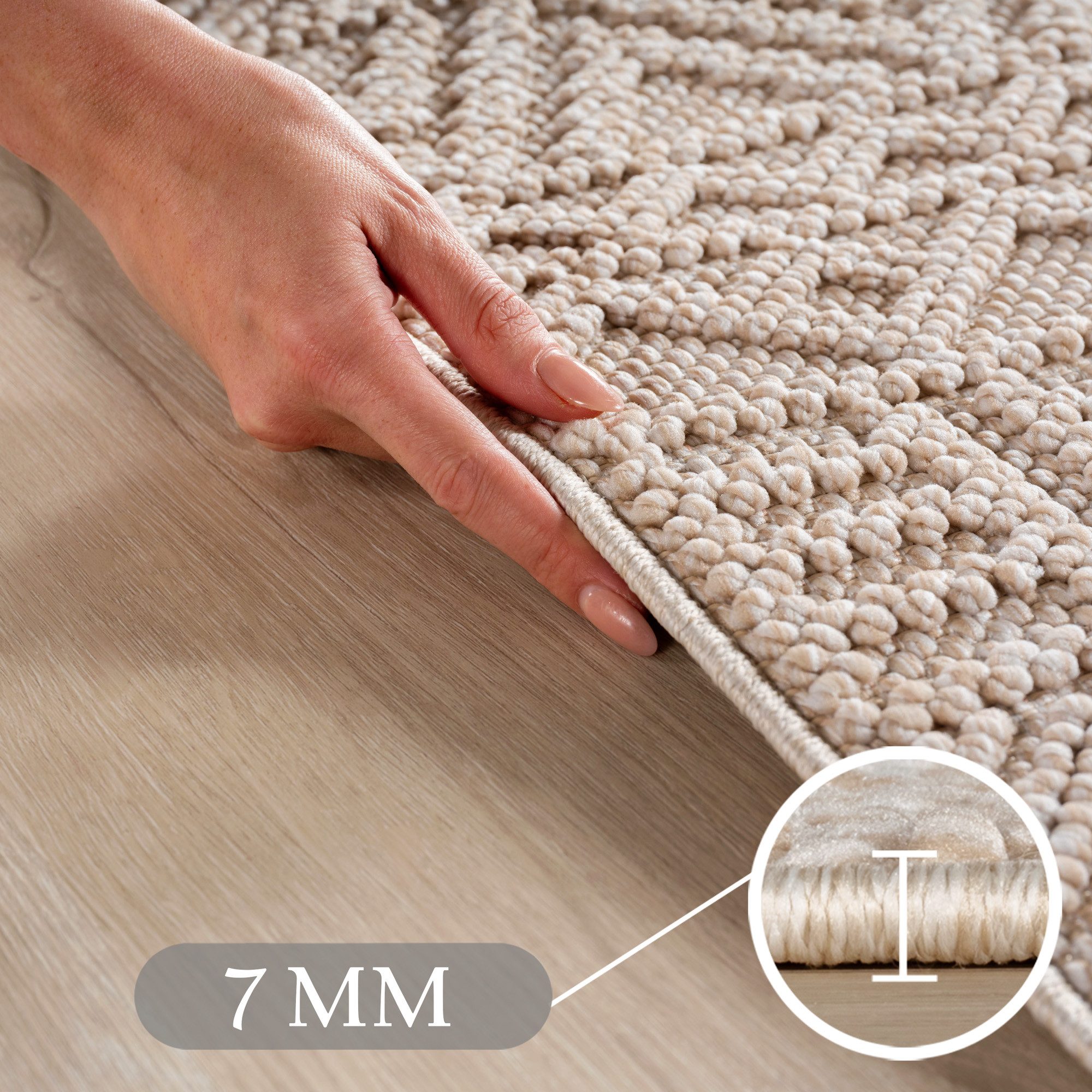 Teppium Teppich Skandinavisches Vintage-Muster auf Bouclé-Teppich, Rechteckig, Höhe: 20 mm, Kurzflor Schlingen Teppich Beige Boucle-Loop Wohnzimmer Teppich