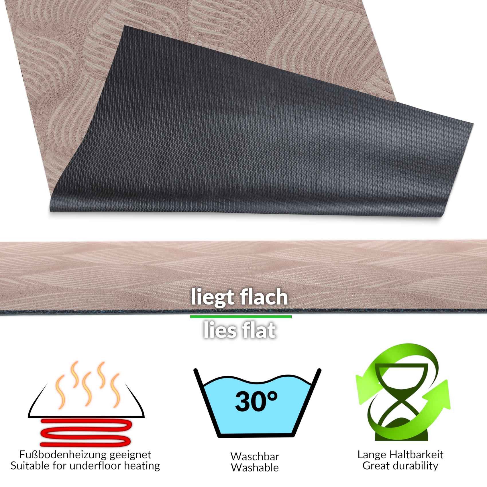 ANRO Küchenläufer Teppichläufer Läufer Textil BAKER Premium, Eckig, Höhe: 3 mm, Velour