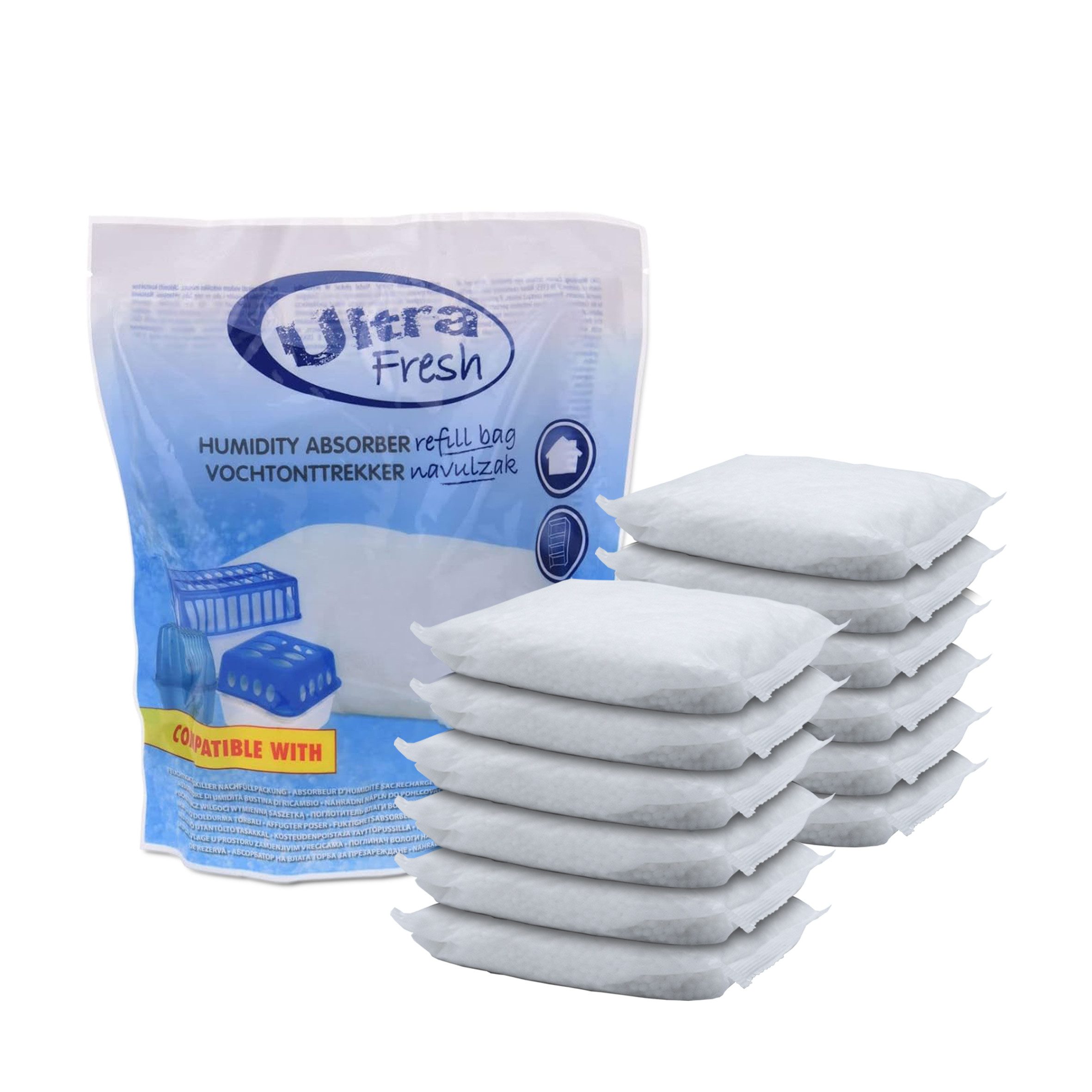 Spetebo Luftentfeuchter 12x Luftentfeuchter Nachfüllbeutel je 450g, Raumentfeuchter mit Auffangschale und Nachfüllbeutel