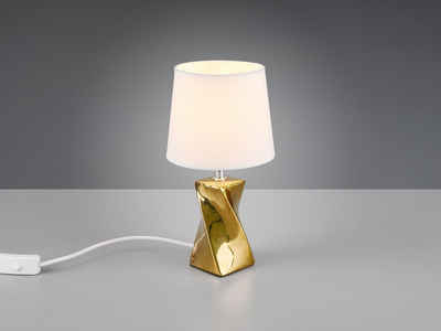 TRIO LED Tischleuchte, kleine Keramik Tisch-Lampe mit Stoff-Lampen-Schirm für Wohnzimmer, Fensterbank, Schlafzimmer, Schreibtisch