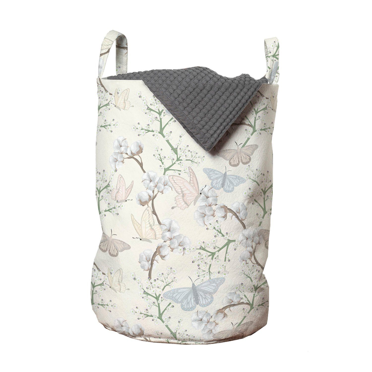 Abakuhaus Wäschesäckchen Wäschekorb mit Griffen Kordelzugverschluss für Waschsalons, Blumen Insekten Pastellschmetterlinge
