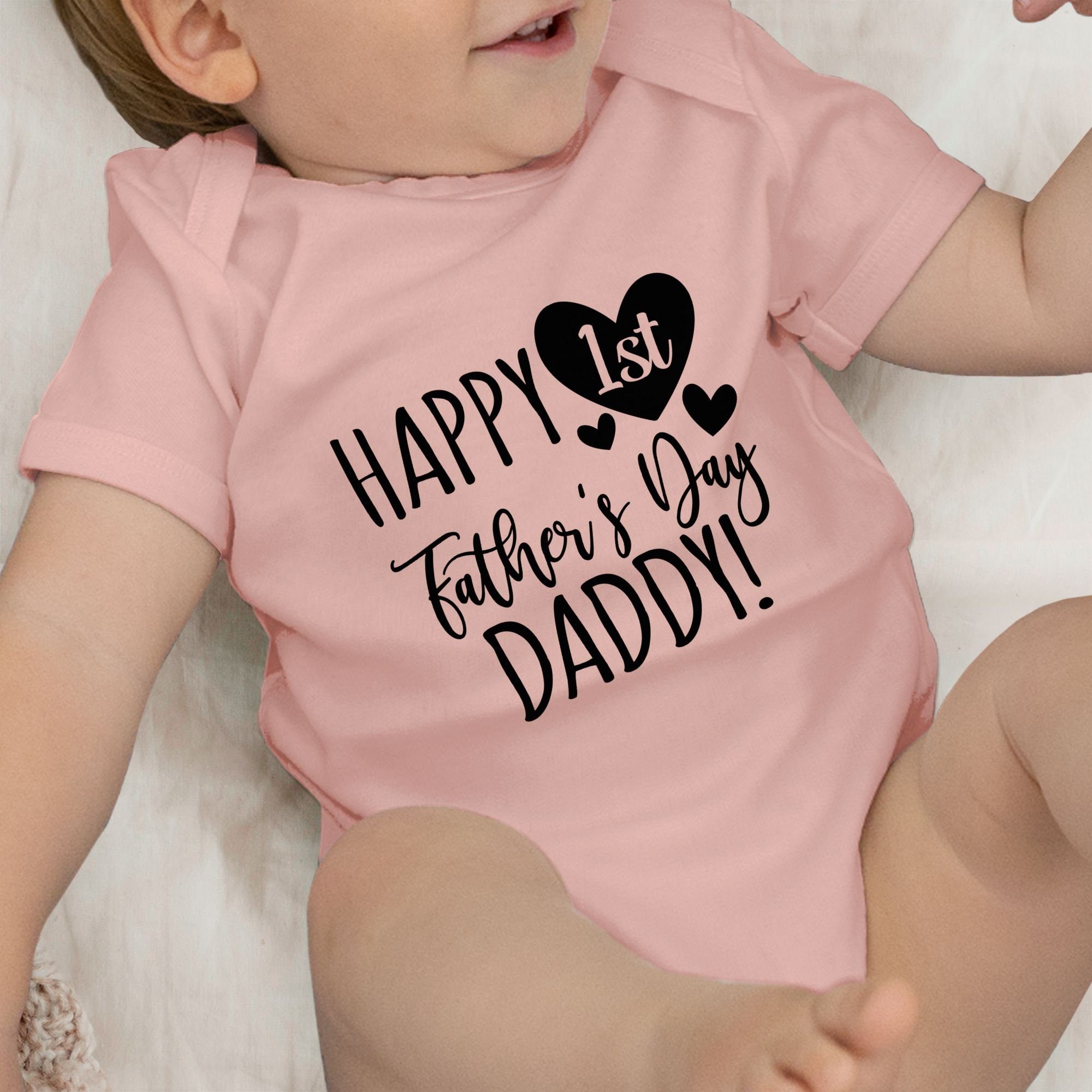 Father's Geschenk 1 Vatertag Happy 1st - Baby Shirtbody Shirtracer Day Daddy! Babyrosa schwarz