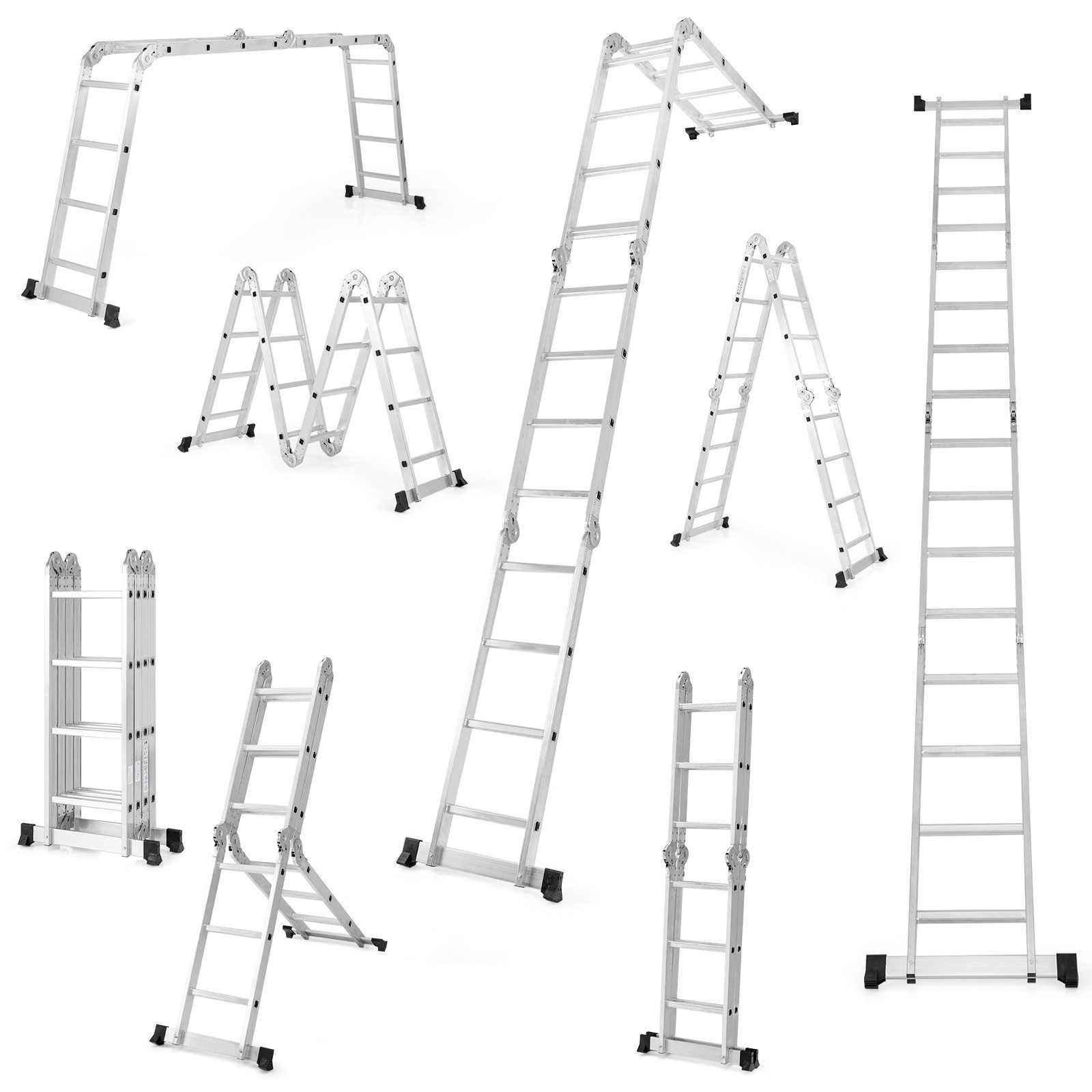 COSTWAY Vielzweckleiter, 4,6m lang, bis 150 kg, mit rutschfeste Sprossen Alu