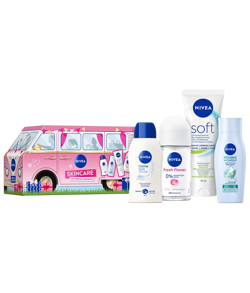 Nivea Hautpflege-Set Mini Bus Female 2026 - Mini Geschenkset im Bus‑Design Set, 4-tlg.