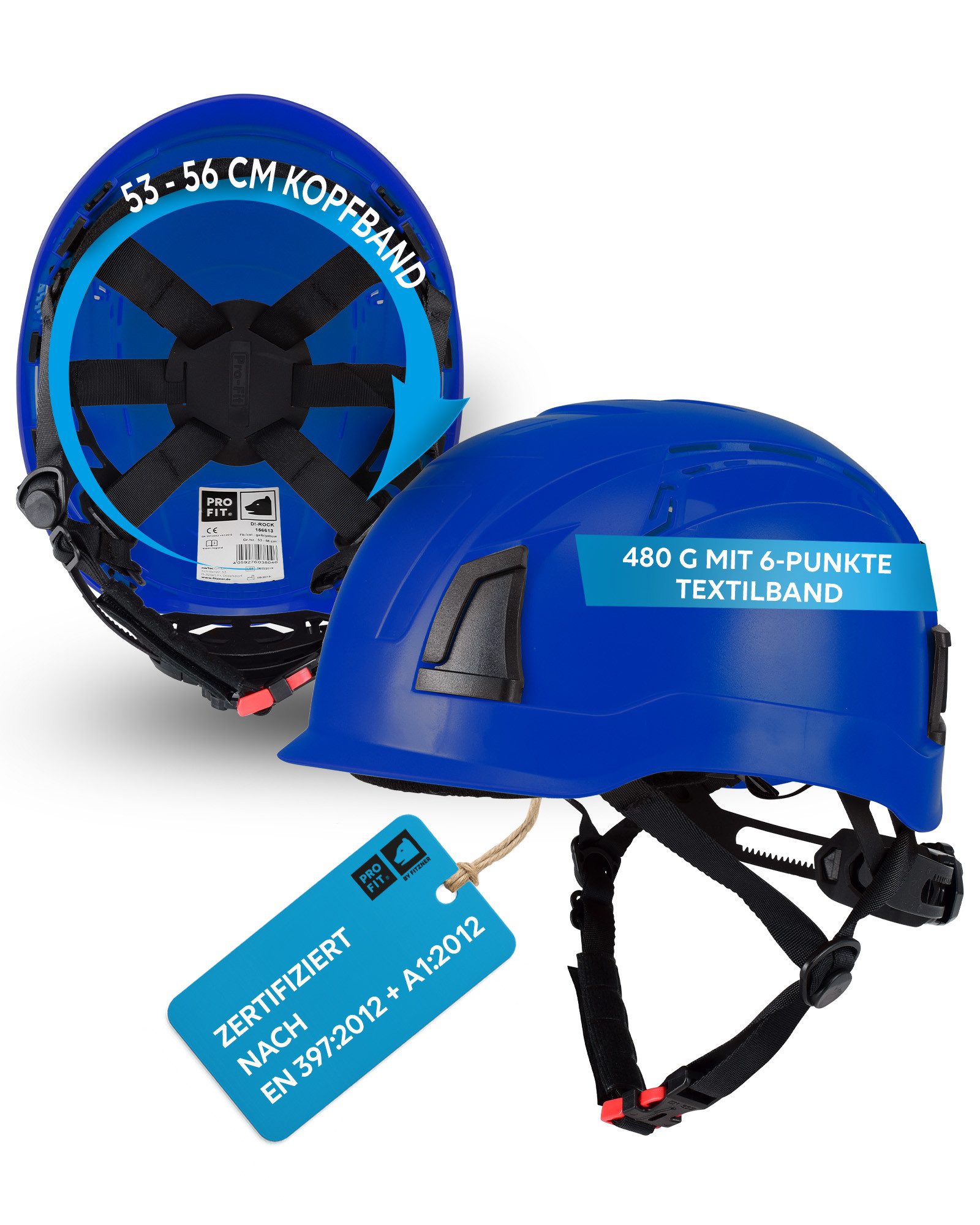 PRO FIT Sicherheitshelm Pro Cap D!-Rock, moderner leichter Arbeitsschutzhelm (1, Stück), leicht, hoher Tragekomfort, Kinnriemen, modernes Ratschensystem