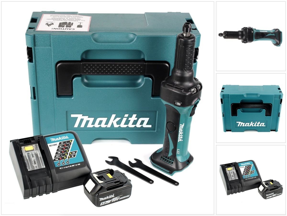 Makita Rundschleifer DGD 800 RT1J Akku Geradschleifer 18V + 1x Akku 5,0Ah + Ladegerät + Ma