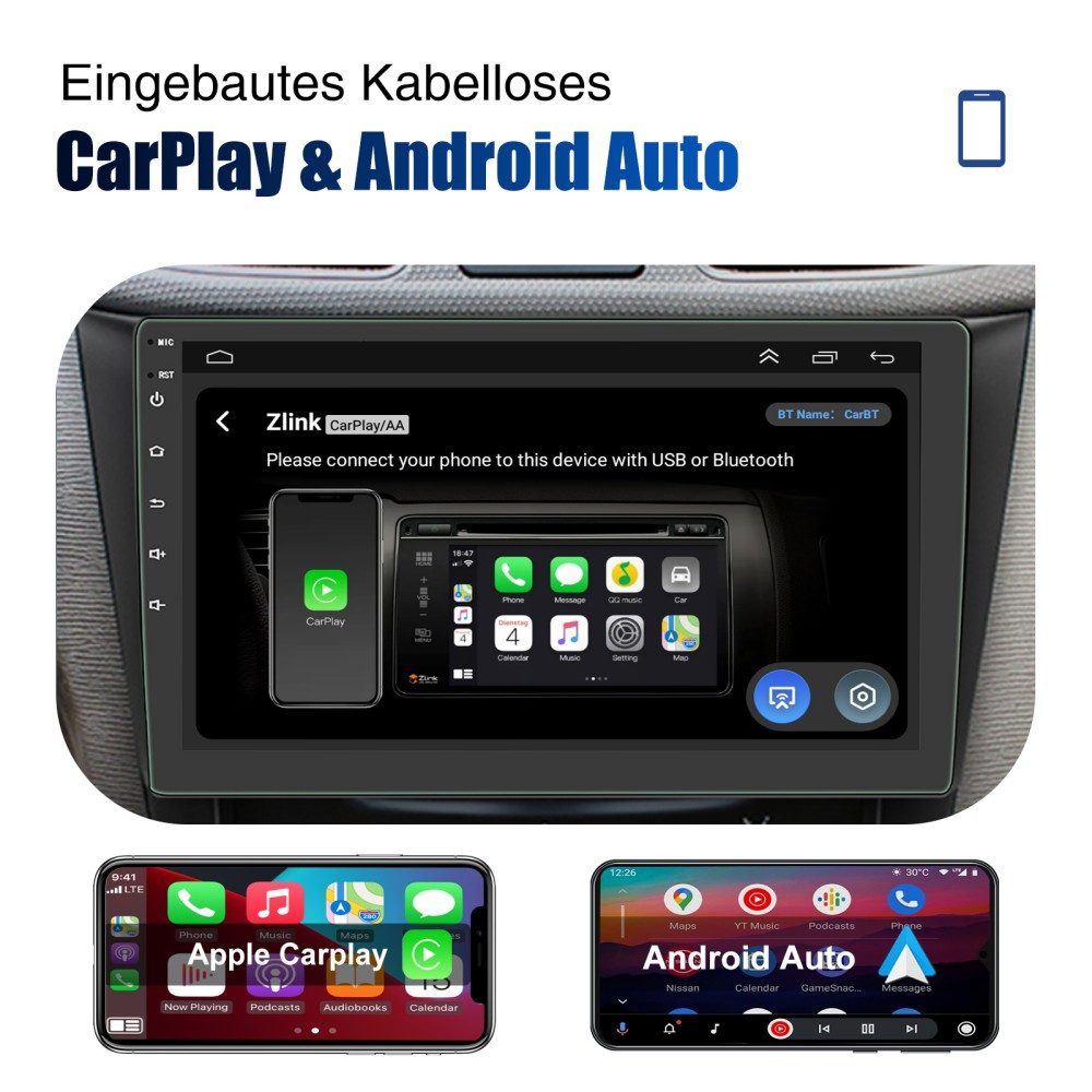 ESSGOO 9/10 Zoll Doppel 2 DIN Android 14 Wireless Carplay Android Auto Autoradio (DAB+ (optional), FM, RDS, 4+64GB(optional), FM RDS Bluetooth EQ USB GPS Navi W – Bild 5 von 5