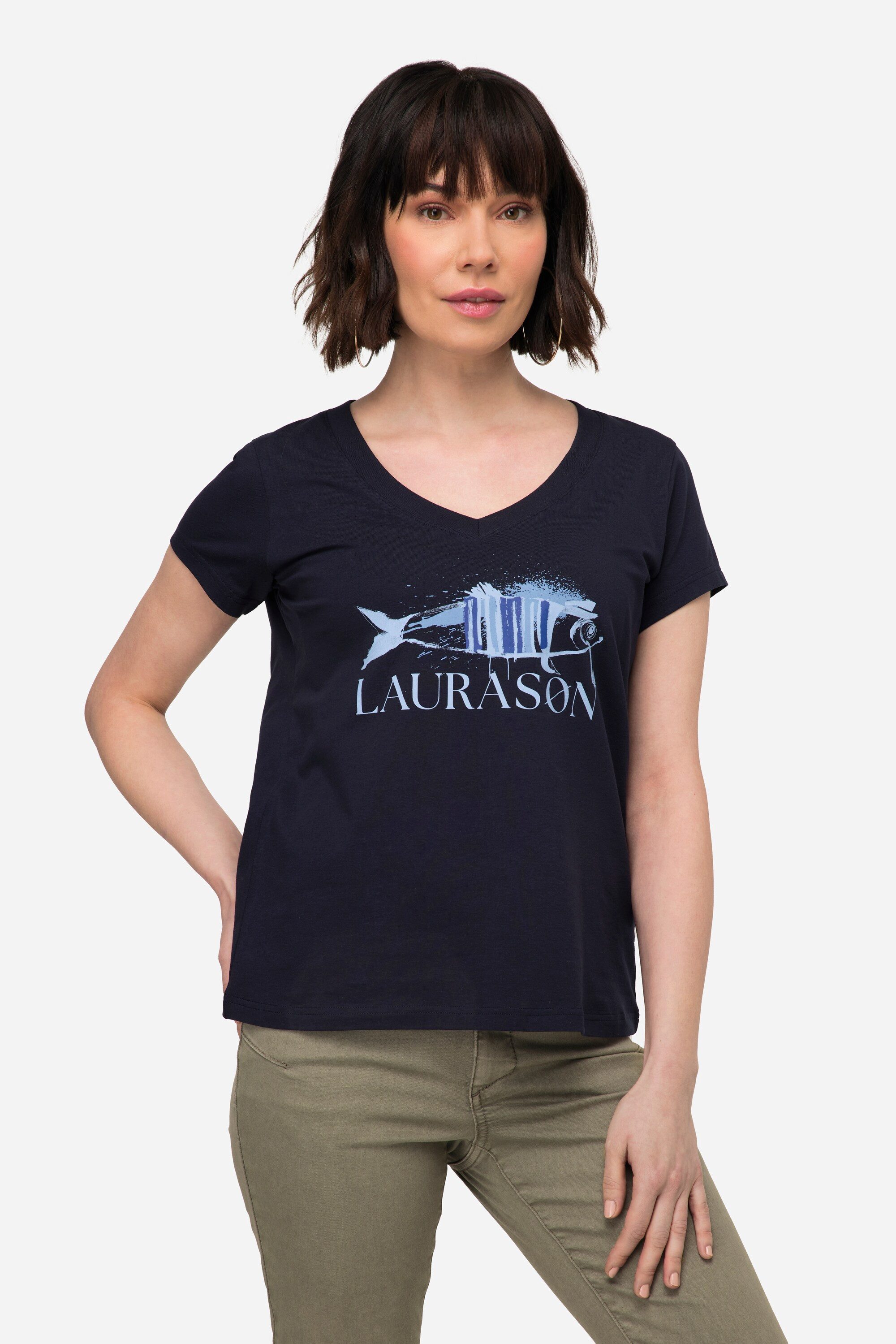 Laurasøn T-Shirt T-Shirt Fisch Motiv V-Ausschnitt günstig online kaufen