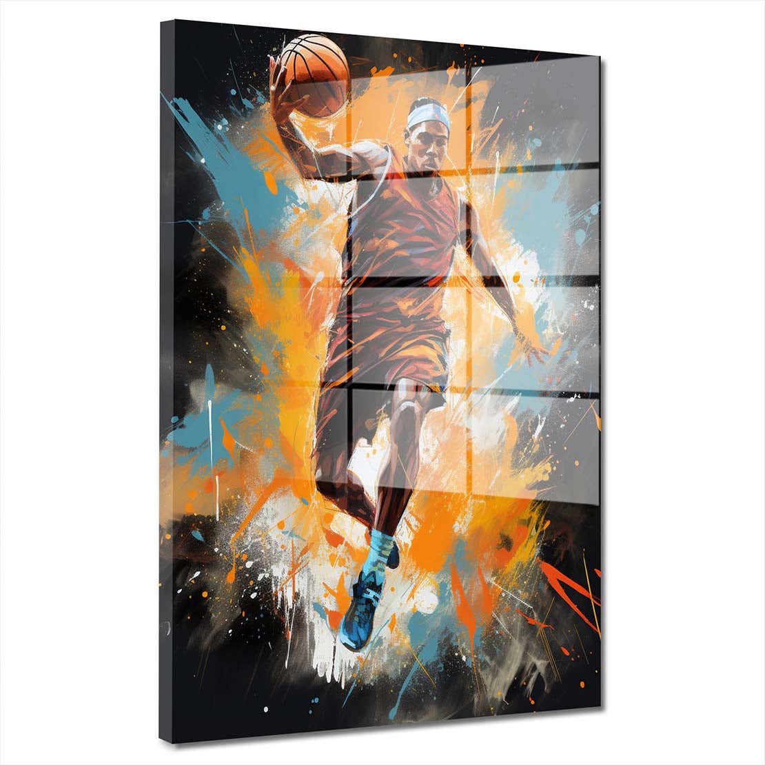 Artedinoi Acrylglasbild Basketball Spieler Acrylglasbild Wandbild Street Art Bunt Sport XXL, Basketballspieler im Street-Art-Stil mit kraftvoller Farbdynamik.