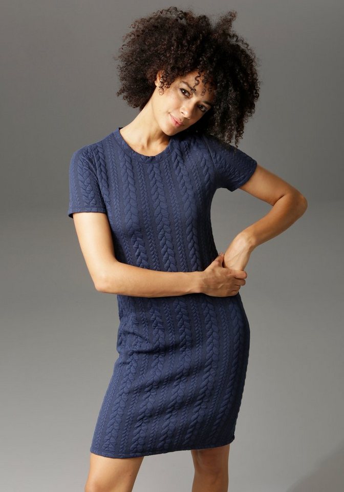 Aniston CASUAL Sweatkleid mit Struktur-Muster in blau