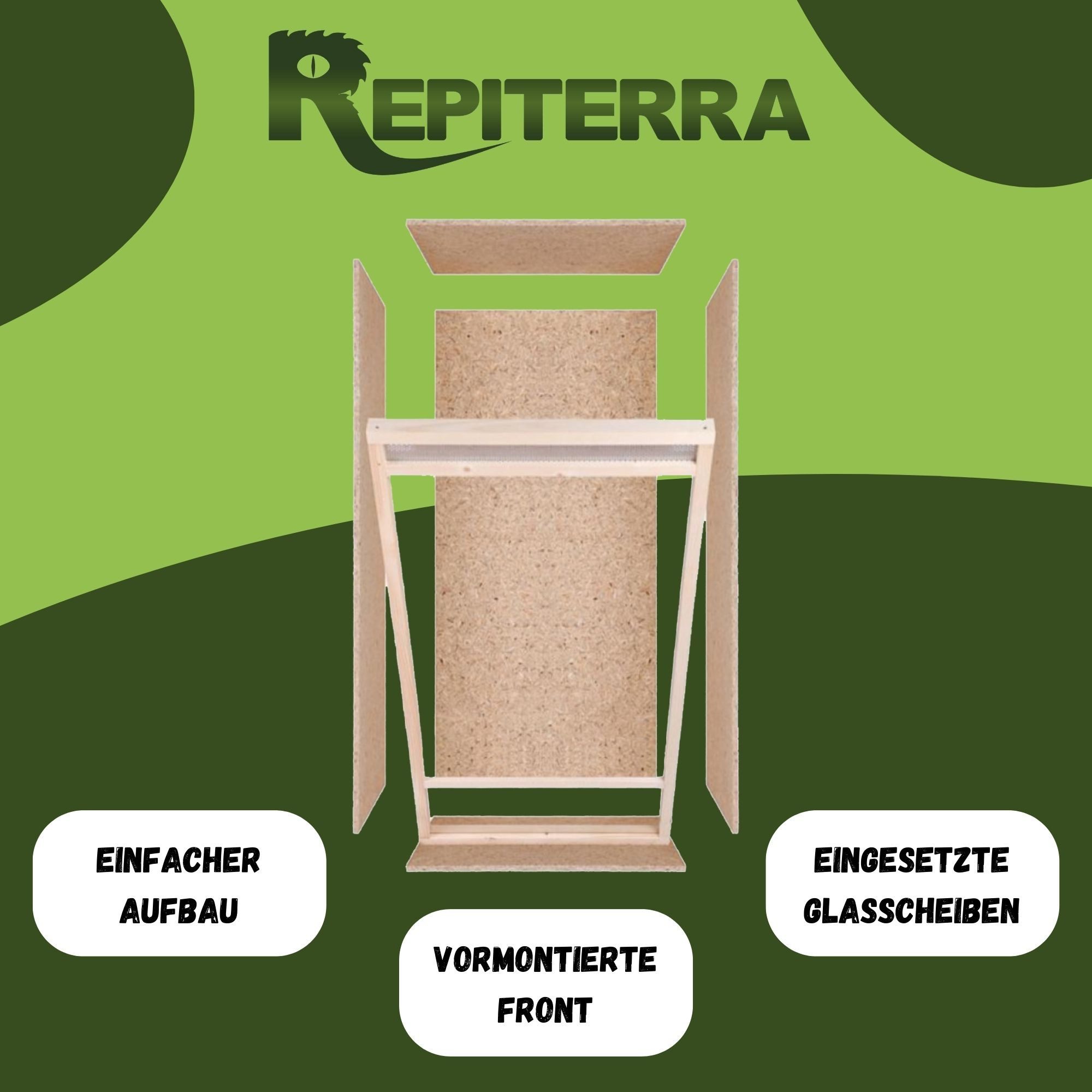 Repiterra Terrarium Hochterrarium Frontbelüftung 60x120x60 cm, inklusive Thermo-Hygrometer - Hochwertiges Holzterrarium
