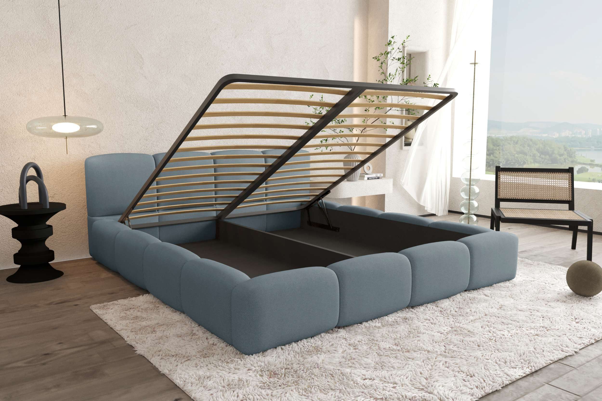 99rooms Polsterbett Livia (Schlafzimmerbett, Polsterbett), 120–200x200 cm, Velours VINCI, mit Lattenrost & Bettkasten