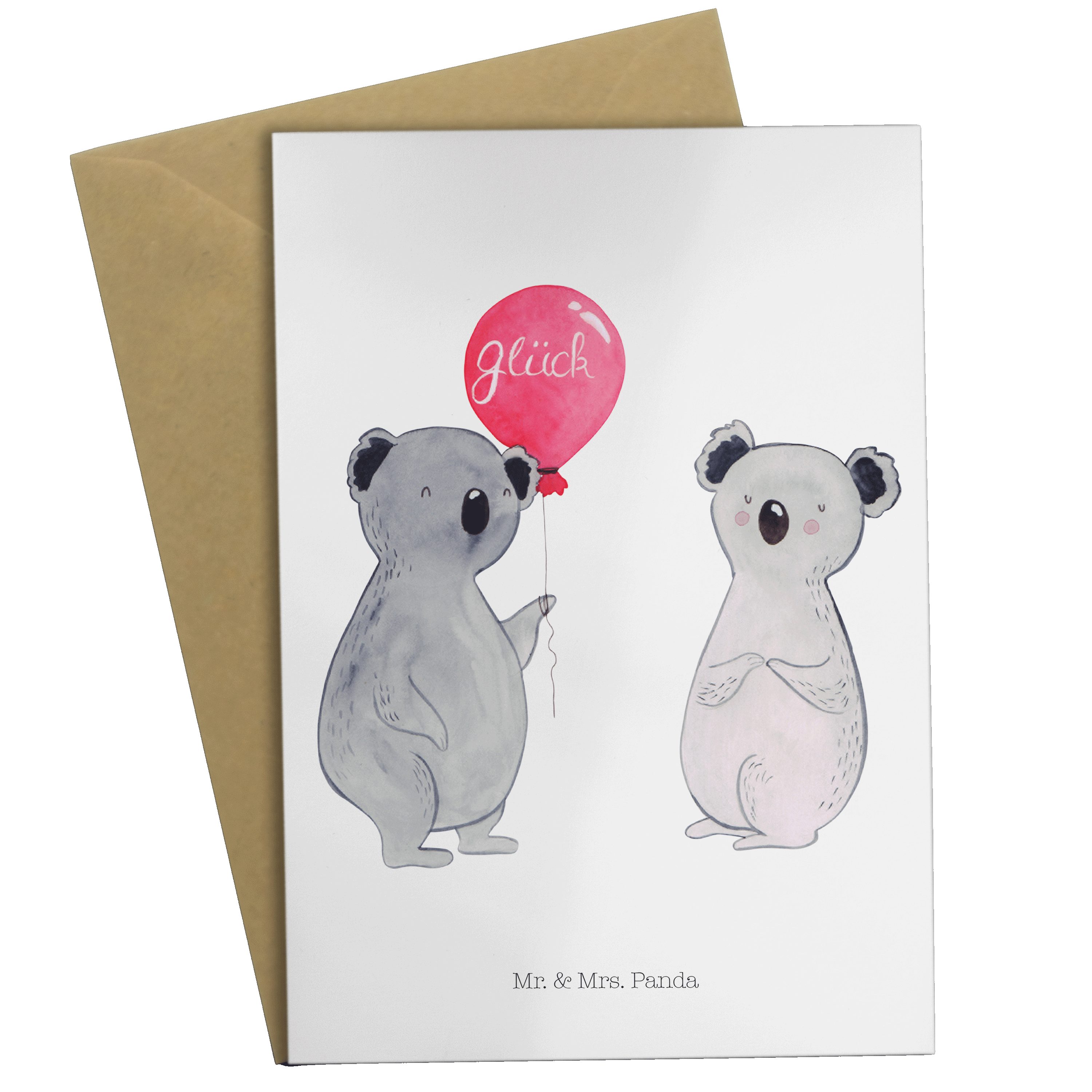Mr. & Mrs. Panda Grußkarte Koala Luftballon - Weiß - Geschenk, Geburtstagskarte, Geburtstag, Kar