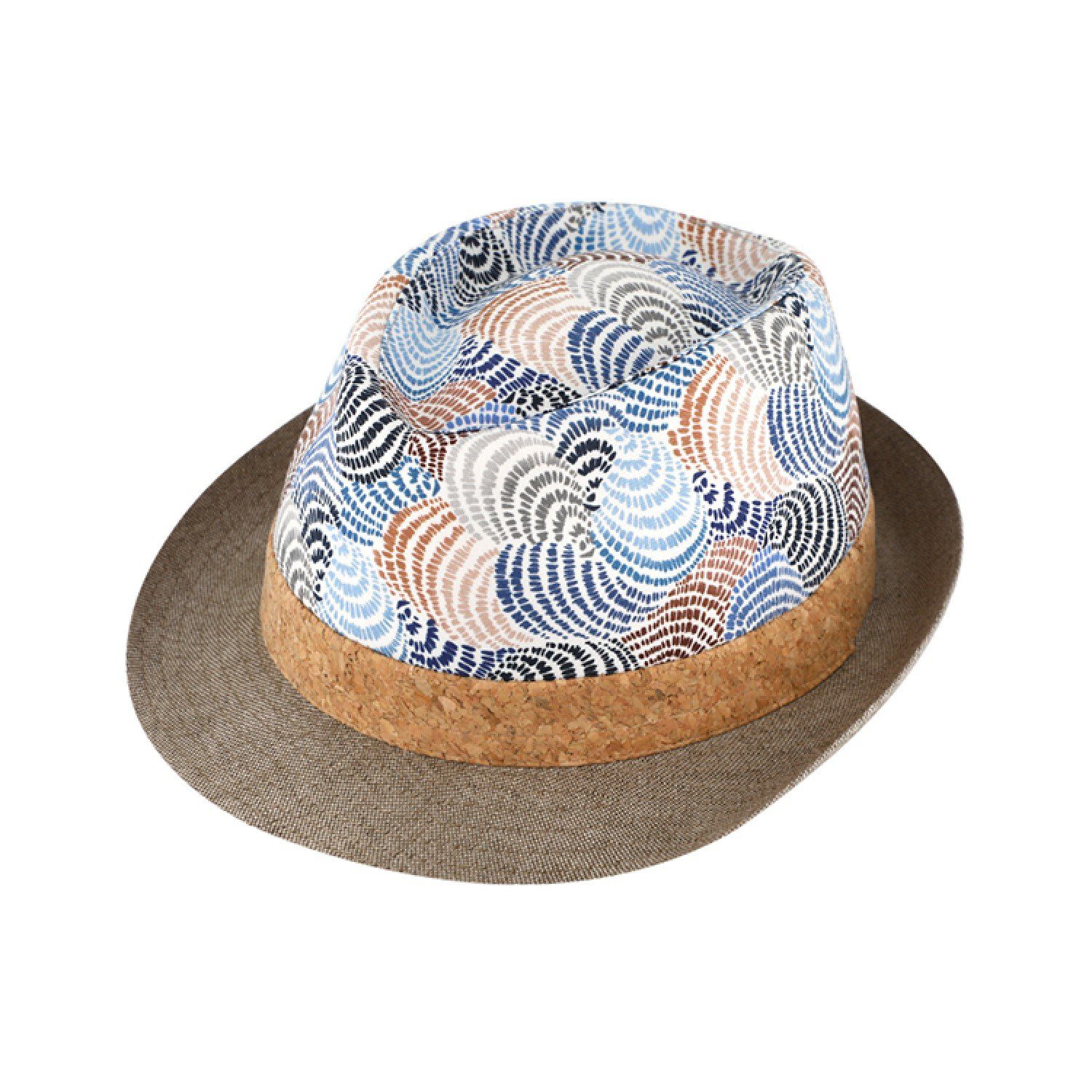 Breiter Trilby Gemusterter Hut aus Leinen mit Korkdetails 507-Jeansblau