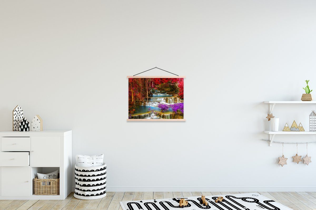 (1 Poster St), Bäume, Posterleiste, Textilposter Magnetisch für Rosa - MuchoWow Wasserfall Bilderleiste, Wohnzimmer, -