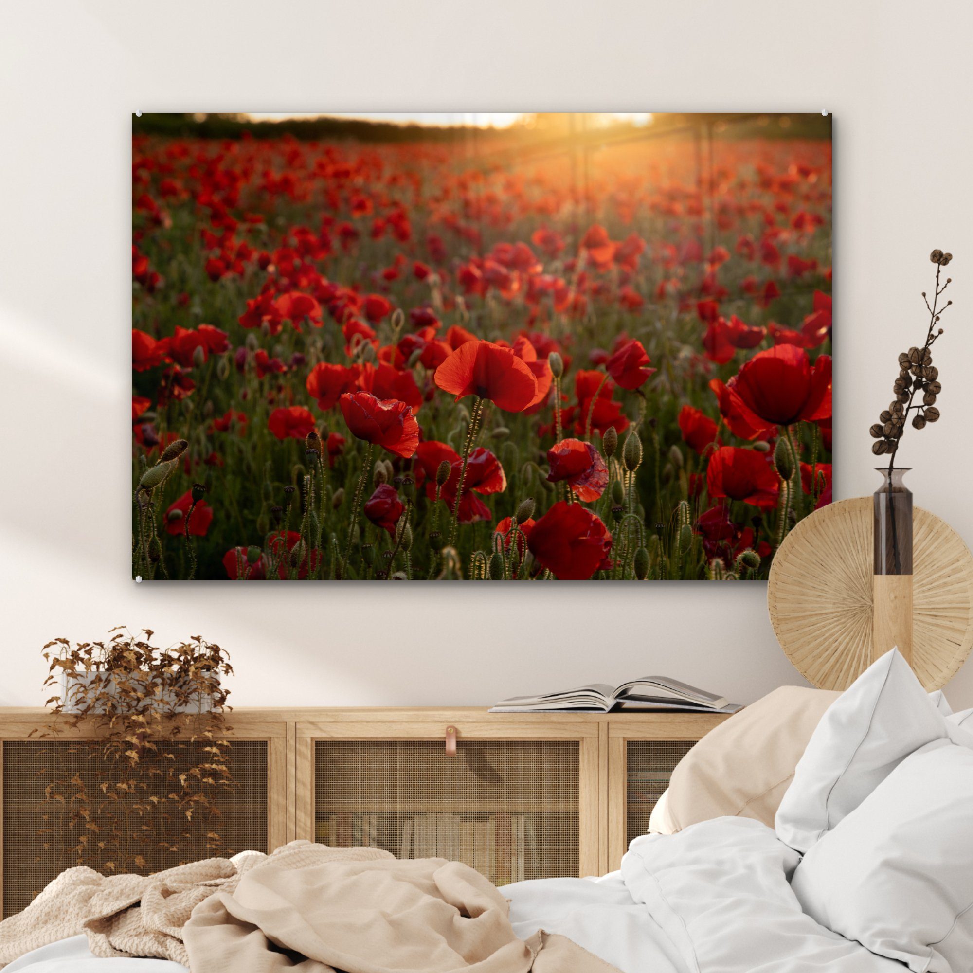 MuchoWow (1 St), - Mohn Acrylglasbilder Acrylglasbild & Blumen Rot, Wohnzimmer - Schlafzimmer
