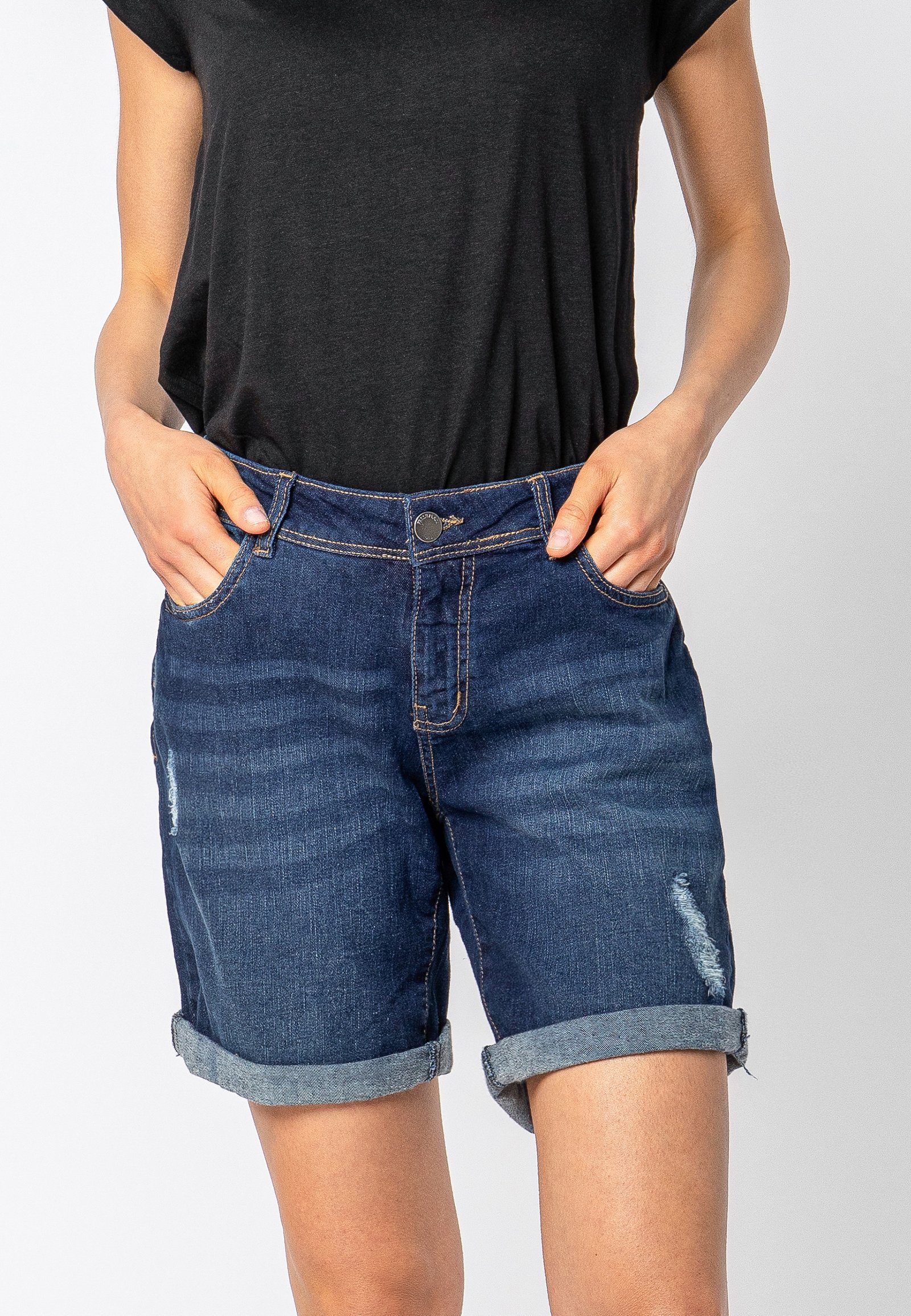 Herren Jeans Bermudas Mit Geflochtenem Gürtel - Sommer Shorts Mit Umgeschlagenem Saum