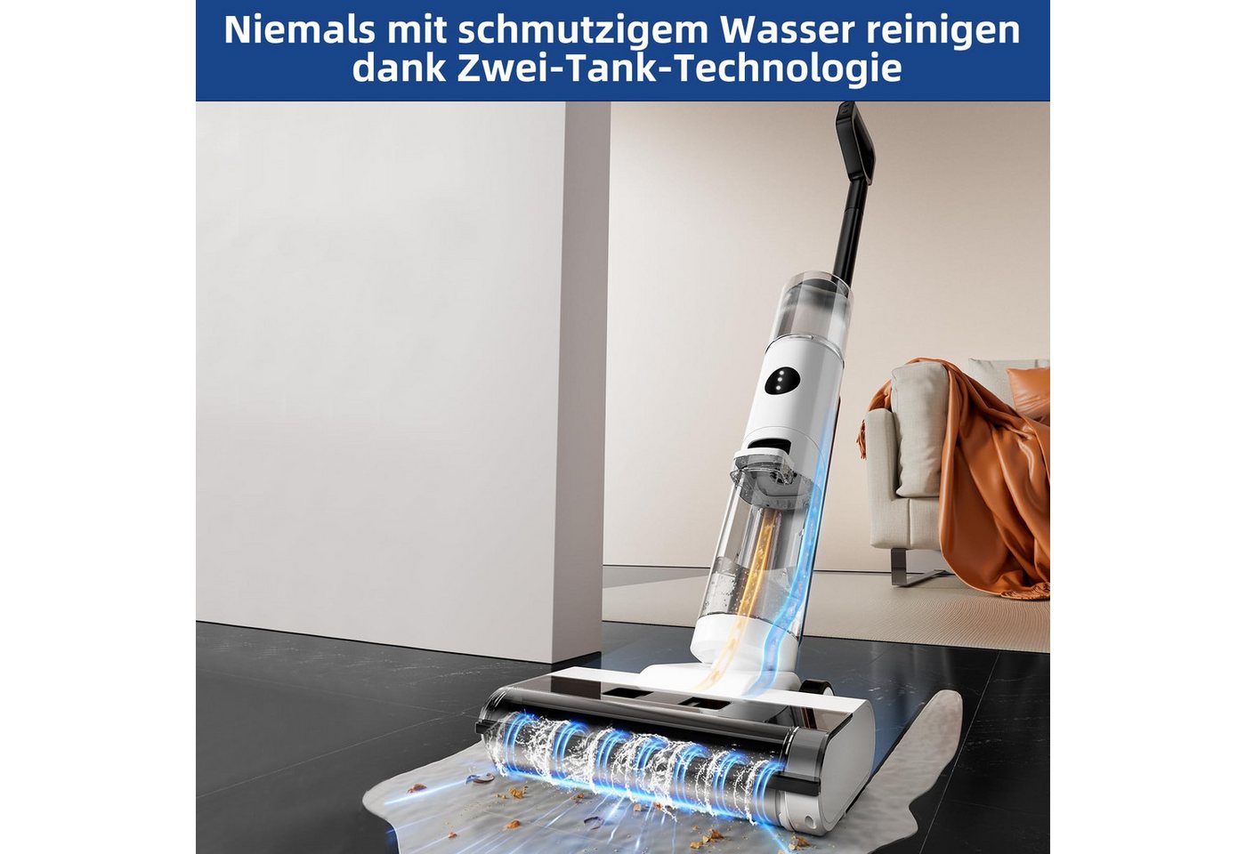 JONR Nass-Trocken-Akkusauger ED12 kabellos - 3-in-1 Wischsauger mit smarter Selbstreinigung, 200,00 W, Anti-Haarverwicklung, 200W Leistungsstarker Akku-Saugwischer für Hartböden & Tierhaare, 6mm ultranahe Kantenreinigung, 850ml großer Wassertank