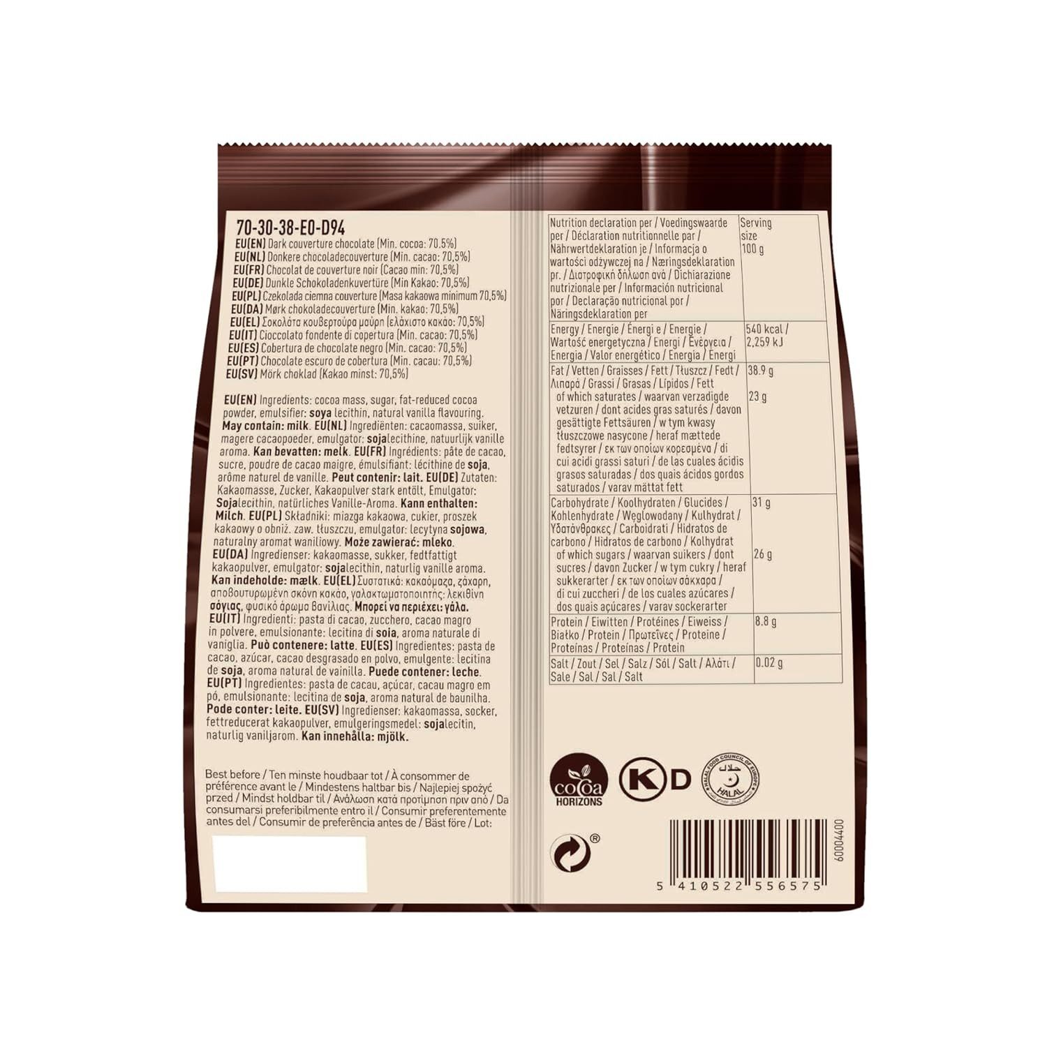 Callebaut Schokolade CALLEBAUT, Rezept No. 70-30-38, Zartbitter Schokoladenkuvertüre, 400 g