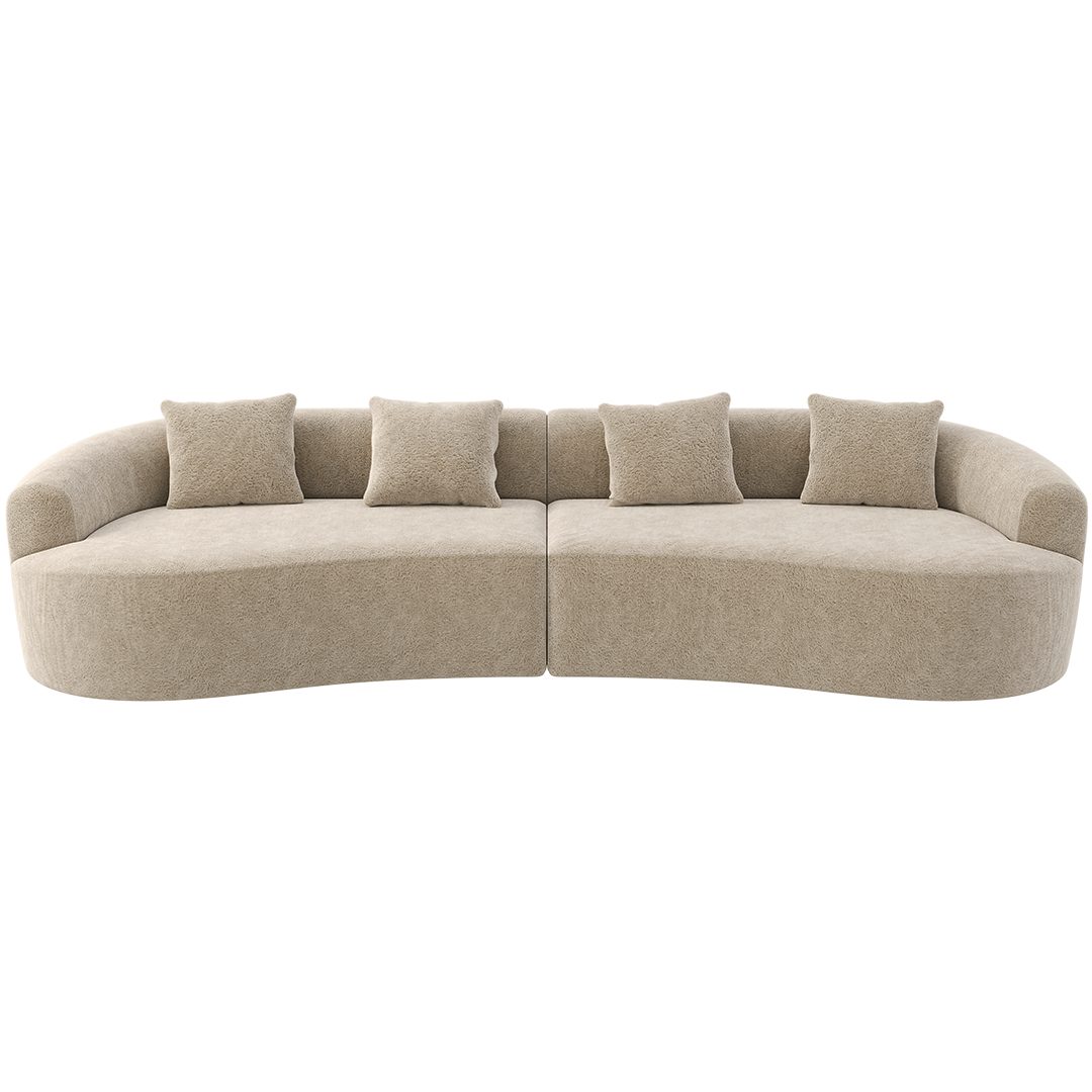 skølm Sofa Loki aus Teddy-Bouclé-Stoff, Vollschaumcouch mit Vakuum-Kompression, Beige, Couch 4 Sitzer mit 4 Kissen, kein Aufbau notwendig
