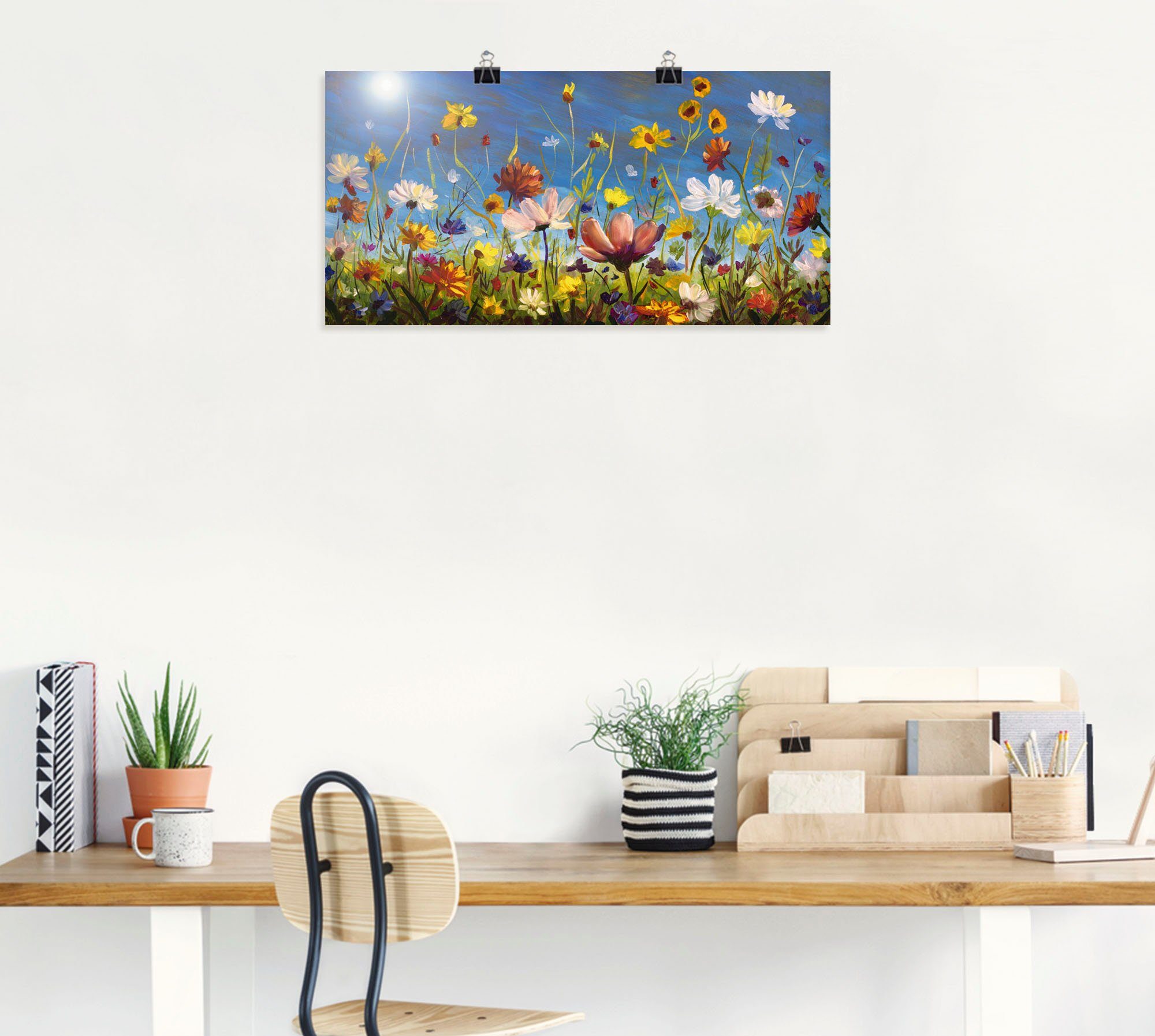 Artland Wandbild Wildblumenwiese (1 Leinwandbild, Poster Himmel, Blumenwiese als Größen versch. St), Wandaufkleber Alubild, in blauer oder