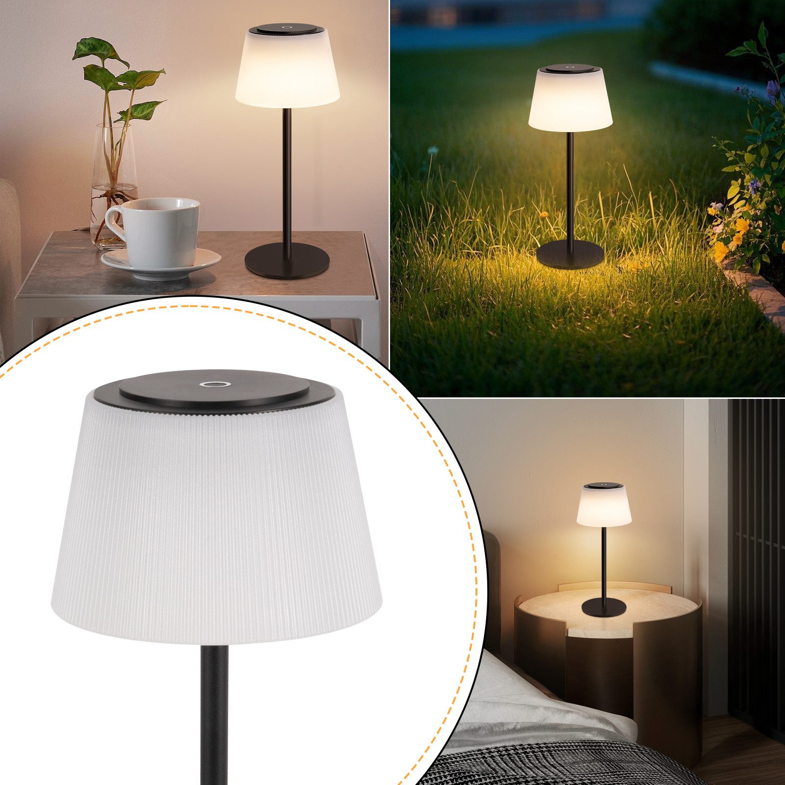 ZMH LED Tischleuchte Touch-Dimmer Tischlampen Modern 3600mAh Akku kabellos für Wohnzimmer, LED fest integriert, 3000-5000K, mit USB Aufladbar,4W,Warmweiß-Neutra – Bild 4 von 5
