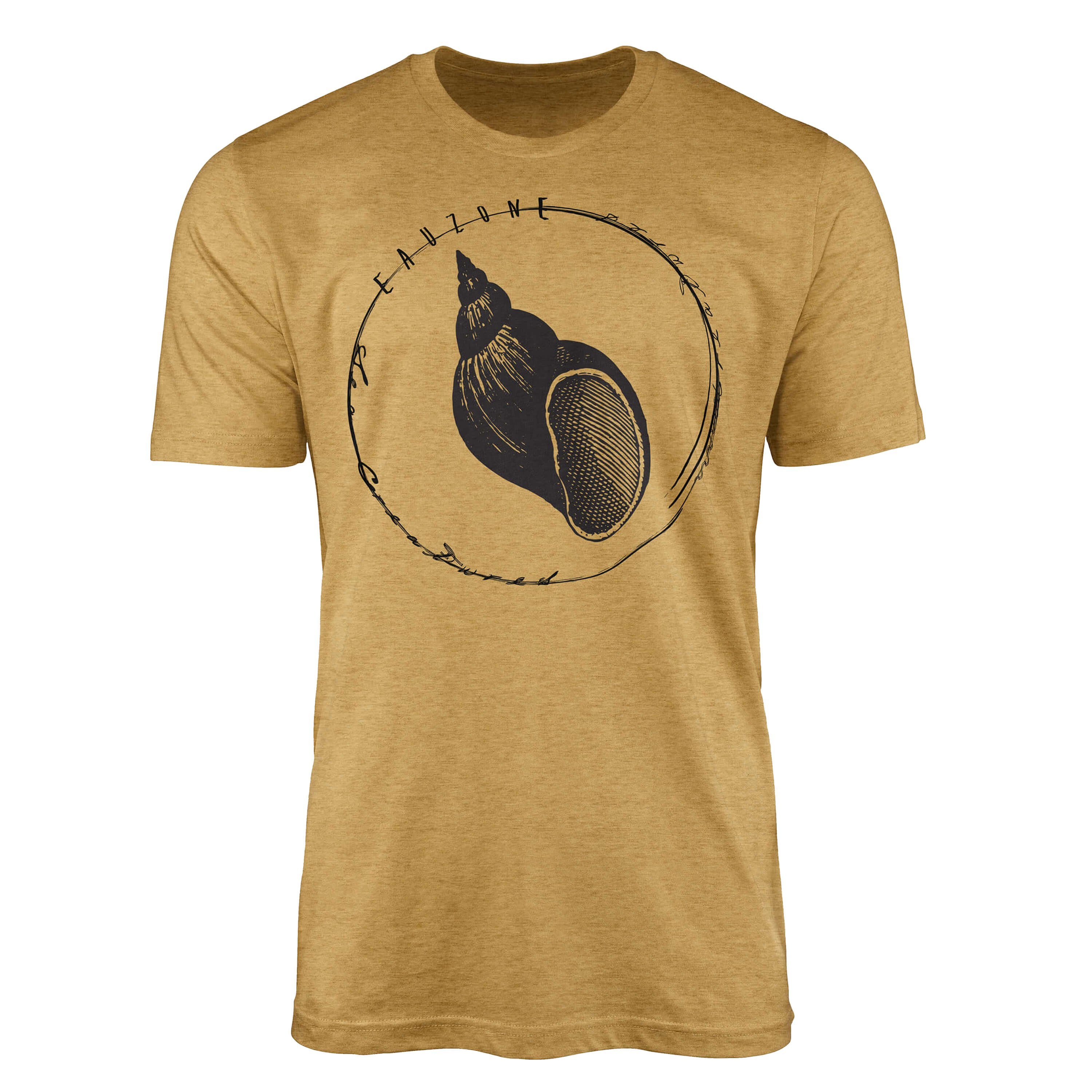 Sinus Art T-Shirt T-Shirt Tiefsee Fische - Serie: Sea Creatures, feine Struktur und sportlicher Schnitt / Sea 032 Antique Gold