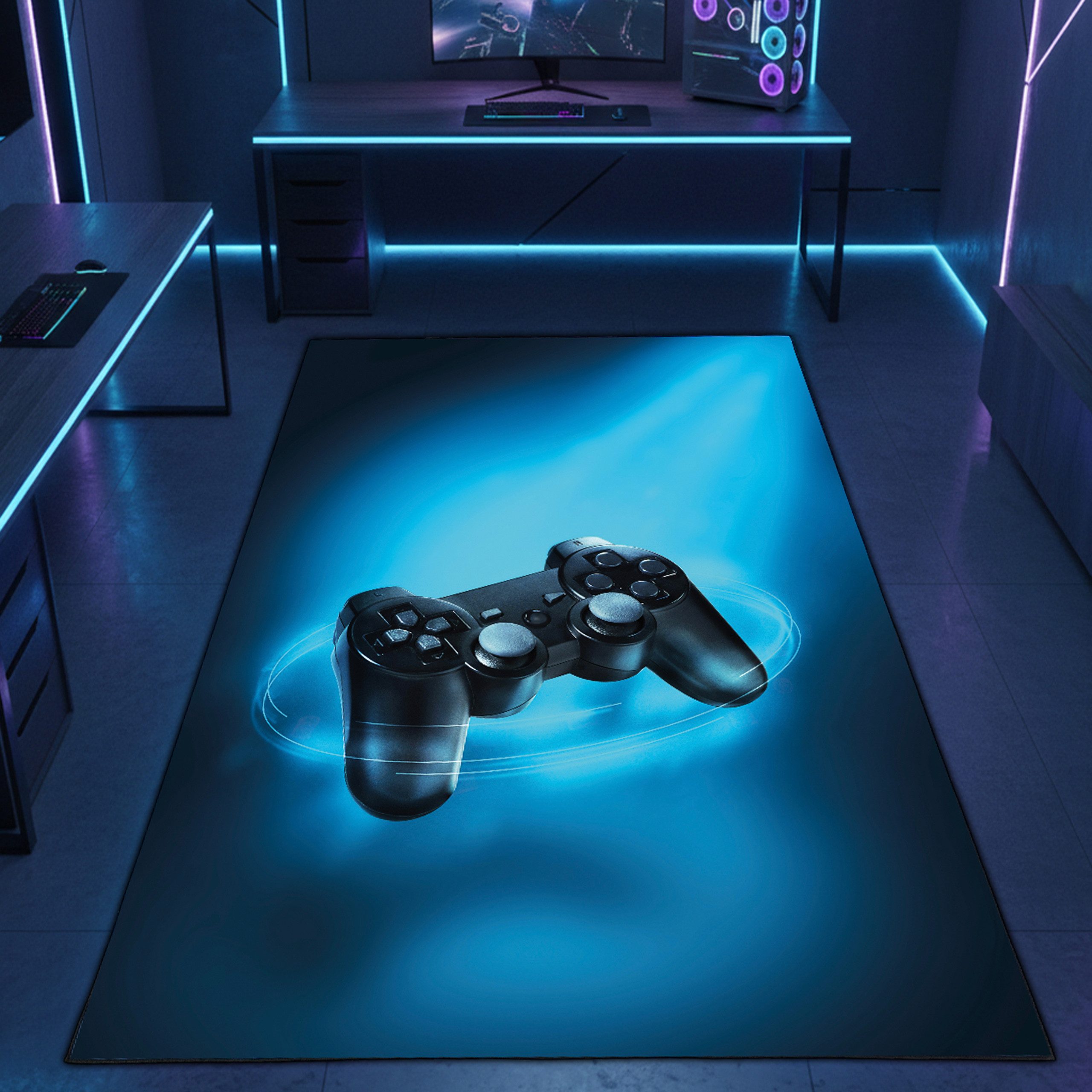 Carpetia Designteppich Gaming Teppich, rechteckig, Höhe: 5 mm, mit grafischen Gaming-Motiven in Neon-Optik