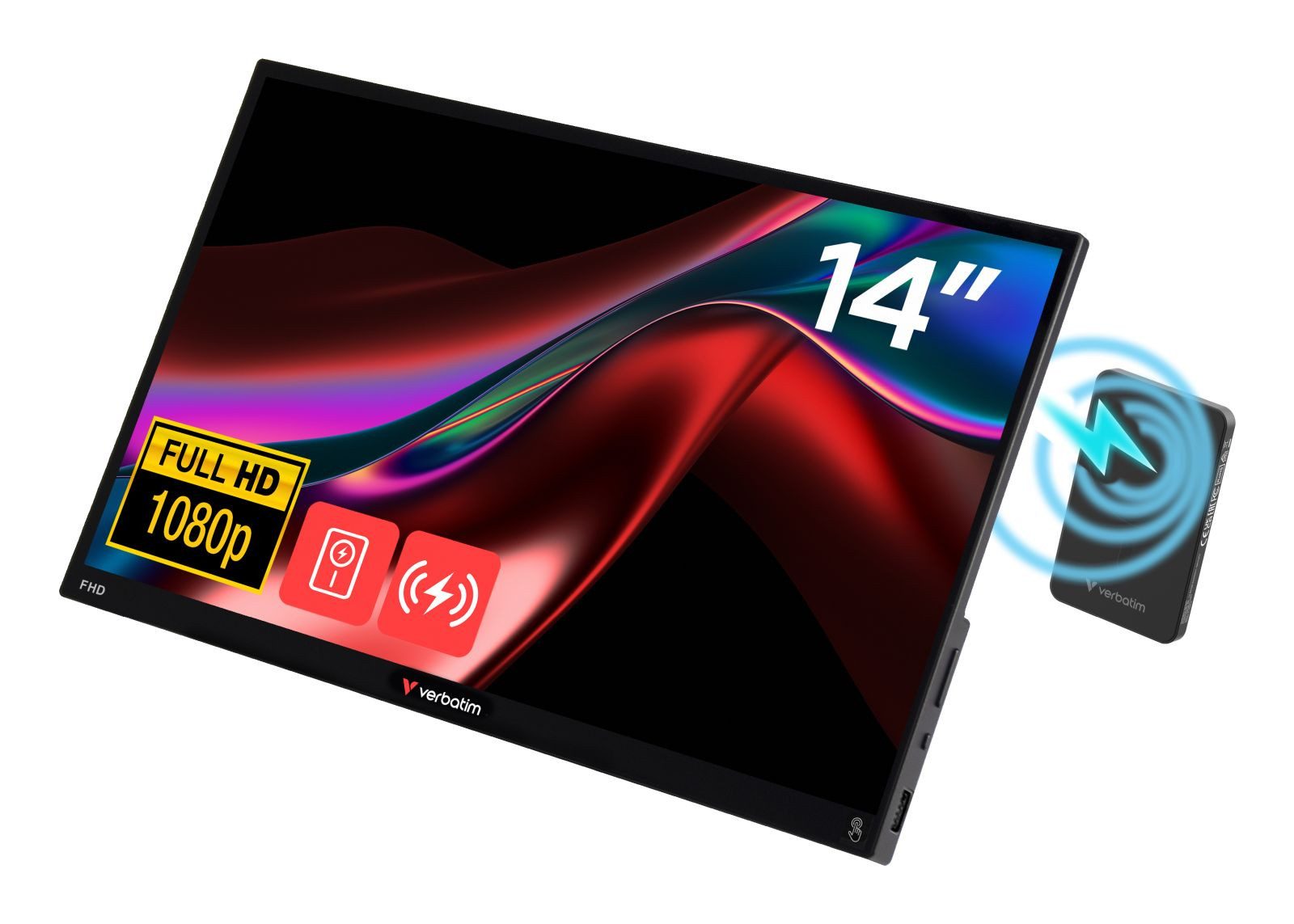 Verbatim Portable 14" Full HD Touchscreen TFT-Monitor (1920 x 1080 px, Full HD, 6 ms Reaktionszeit, TFT-LCD, Touchscreen, Adaptive-Sync, Lautsprecher, Kopfhörerbuchse)