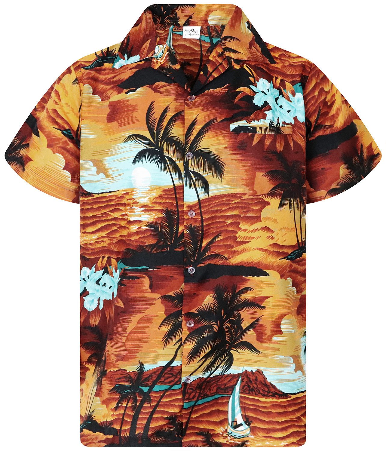 King Kameha Hawaiihemd "Surf" Funky Hawaii-Hemd Herren Kurzarm Front-Tasche Sommerhemd