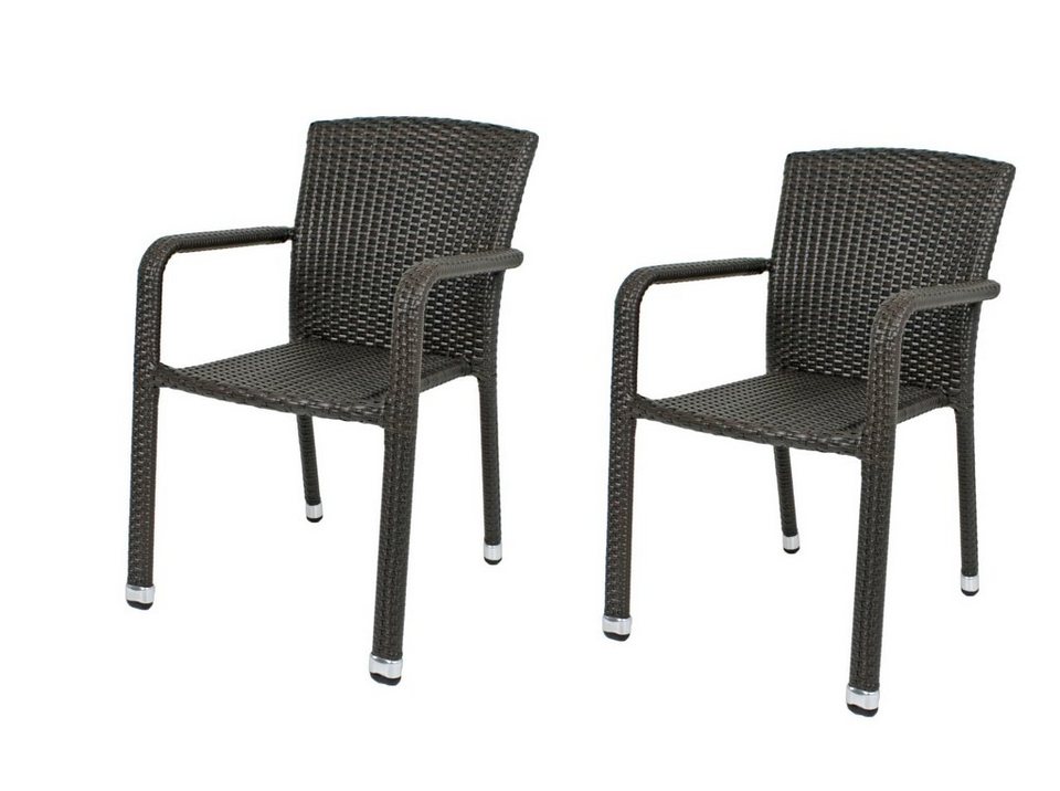 Garden Pleasure Stapelstuhl (2 St), 2x Stapelstuhl Armstuhl Balkon Terrasse  Stuhl Stühle Sessel Rattan, Material: Kunststoffgeflecht